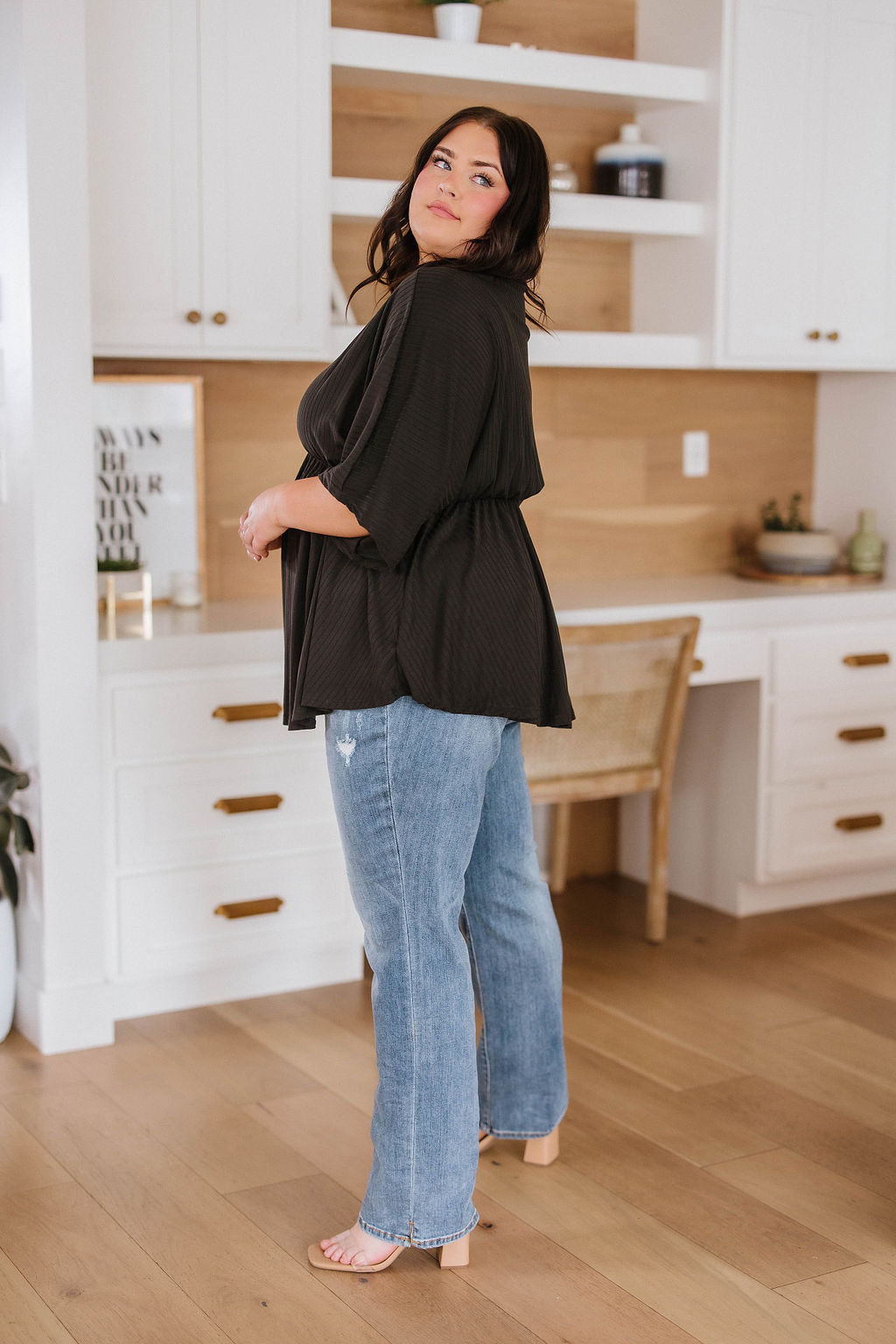 Storied Moments Draped Peplum Top in Black - 5/23/2023