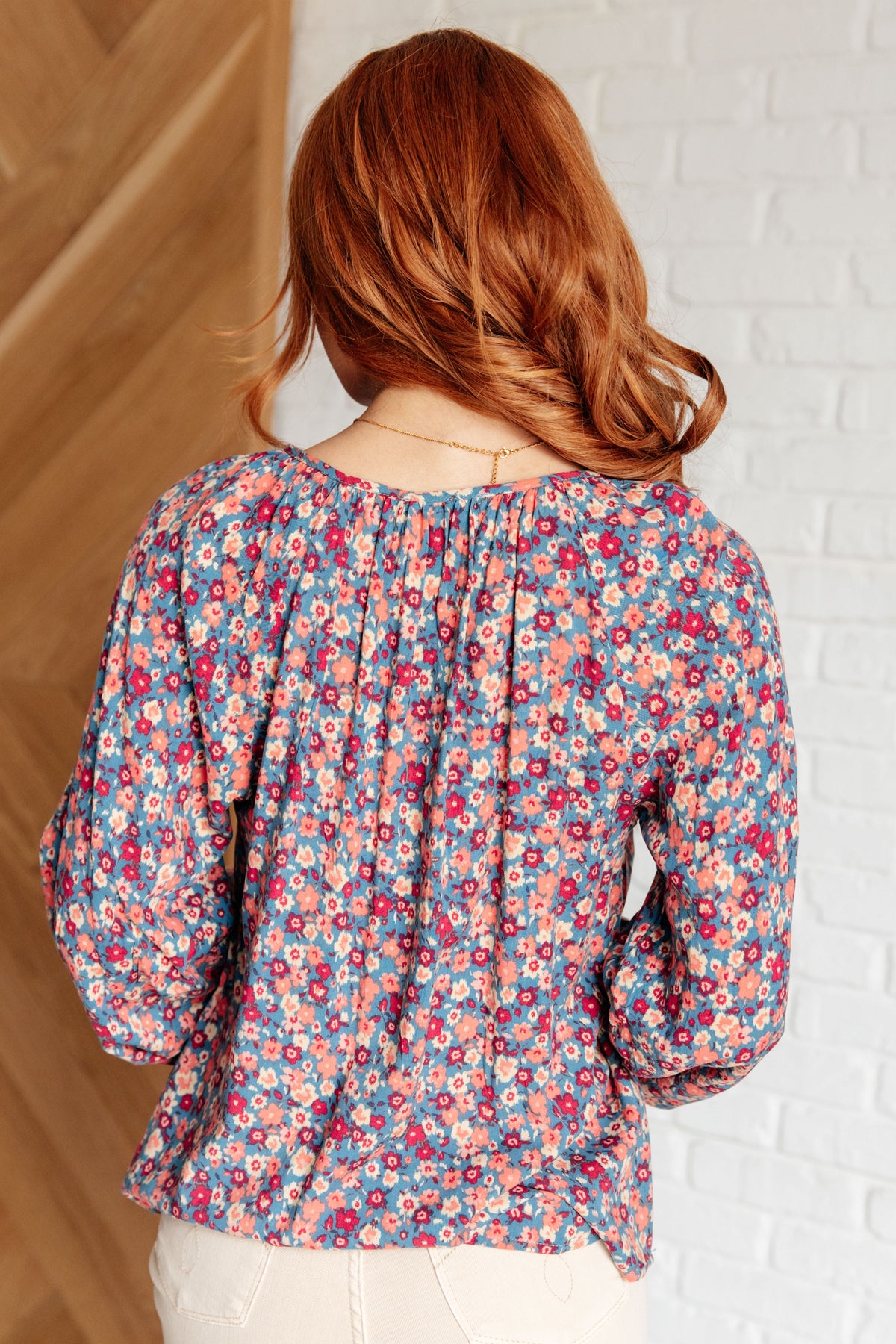 Sunday Brunch Blouse in Denim Floral - 1/26/2026
