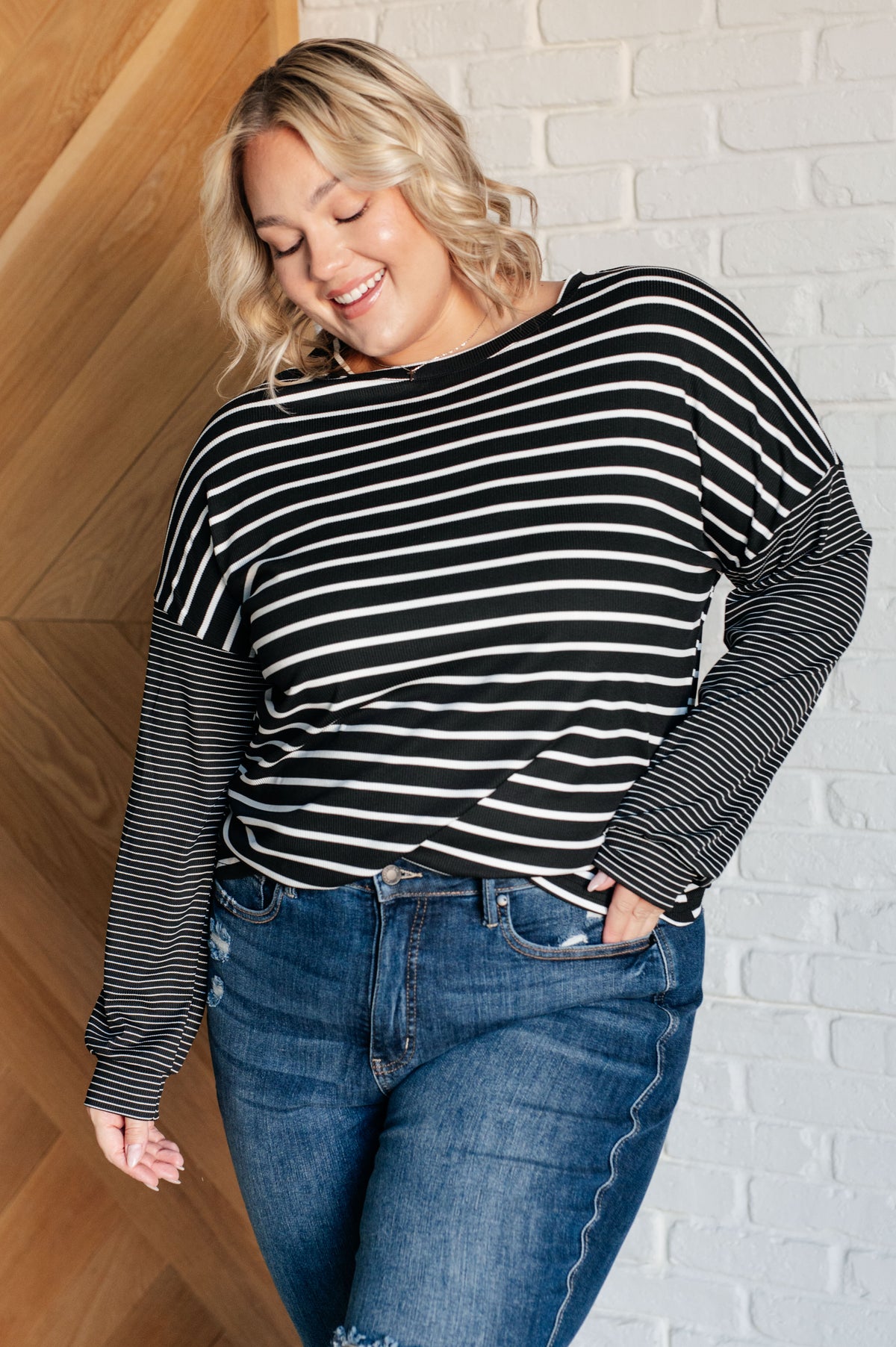 Super Clever Patchwork Striped Top in Black - 12/3/2024