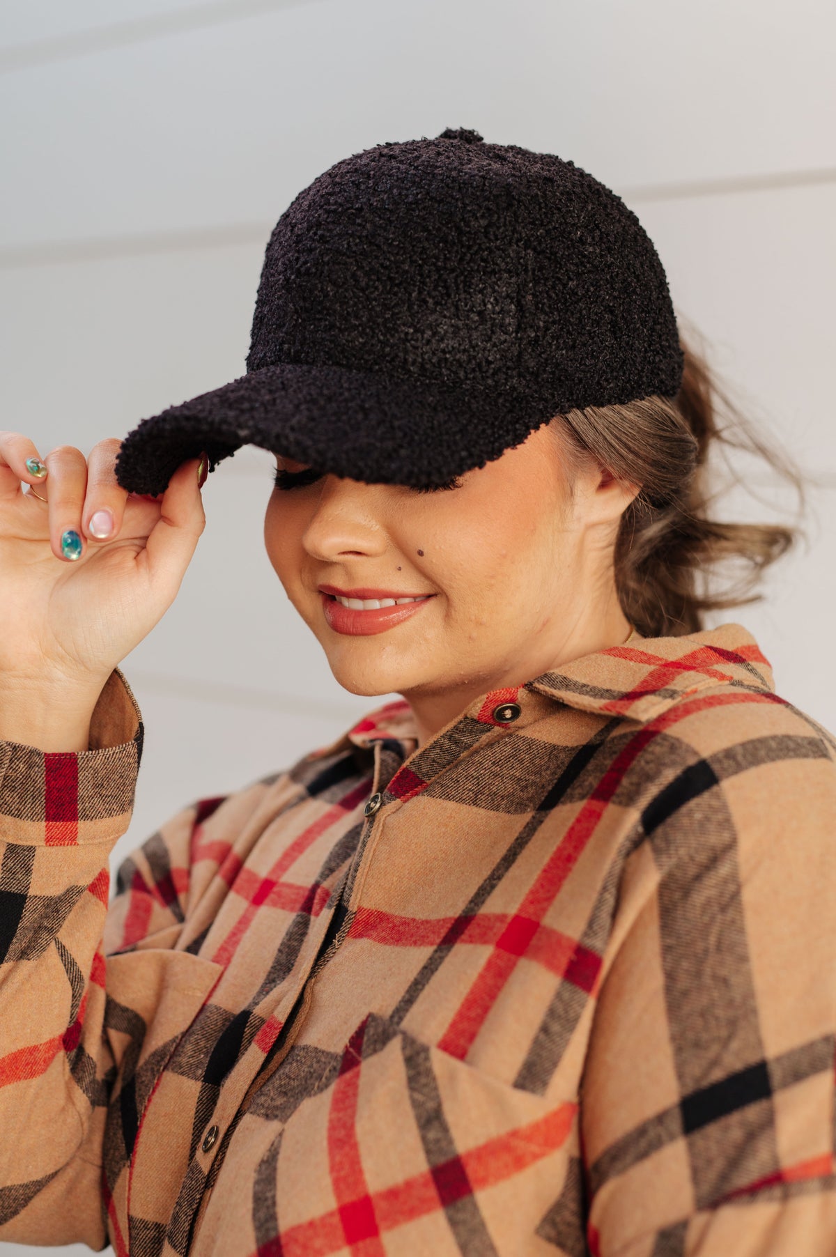 Lyla Sherpa Ball Cap in Black - 9/16/2026