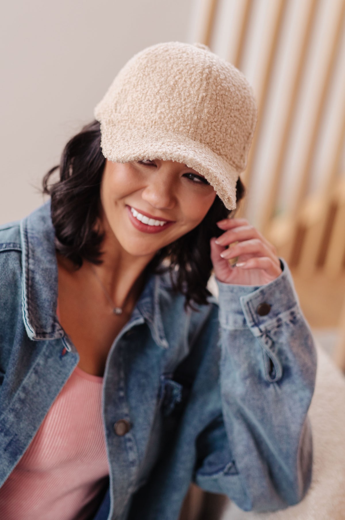Lyla Sherpa Ball Cap in Khaki - 9/16/2026