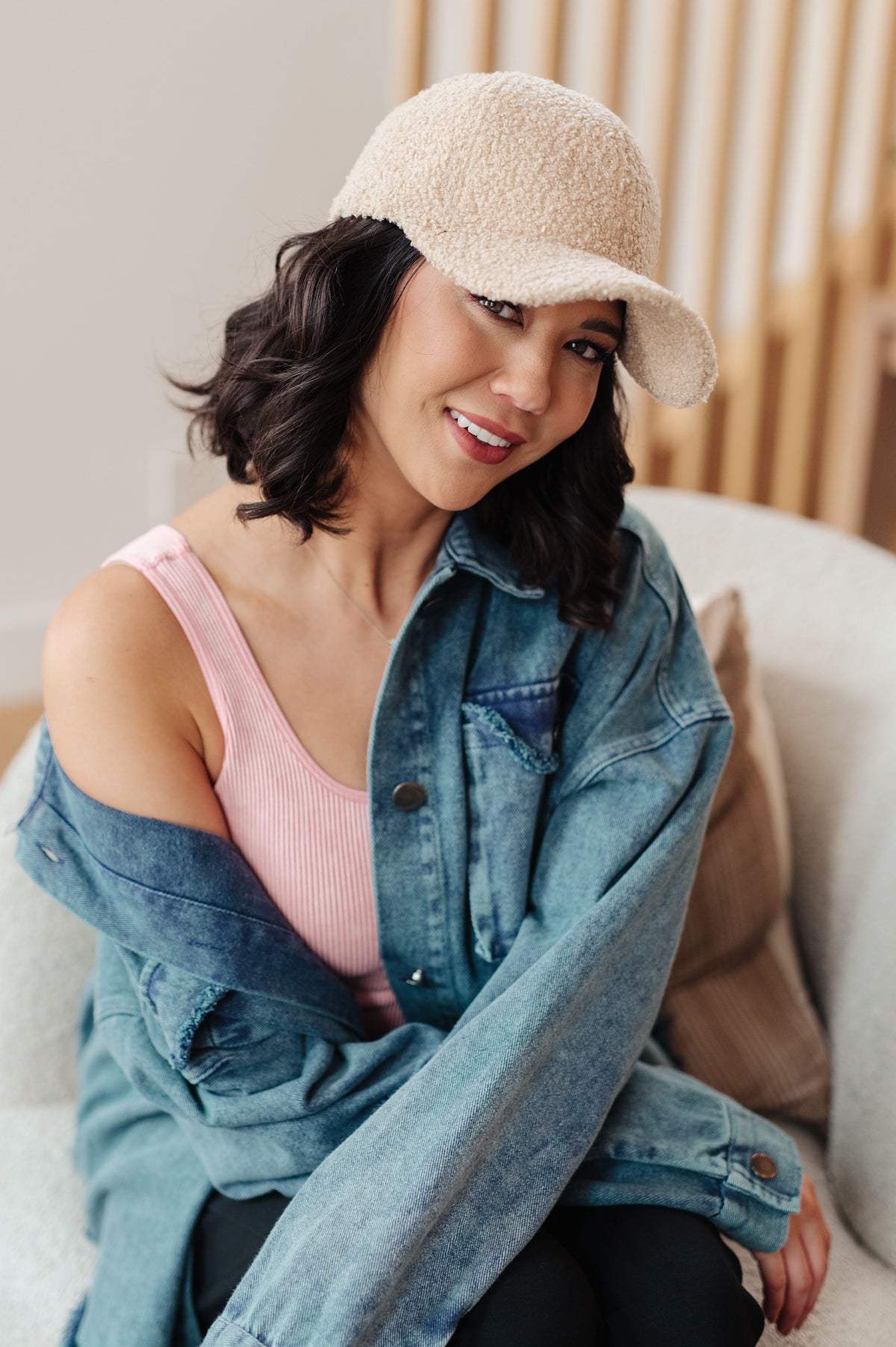 Lyla Sherpa Ball Cap in Khaki - 9/16/2026