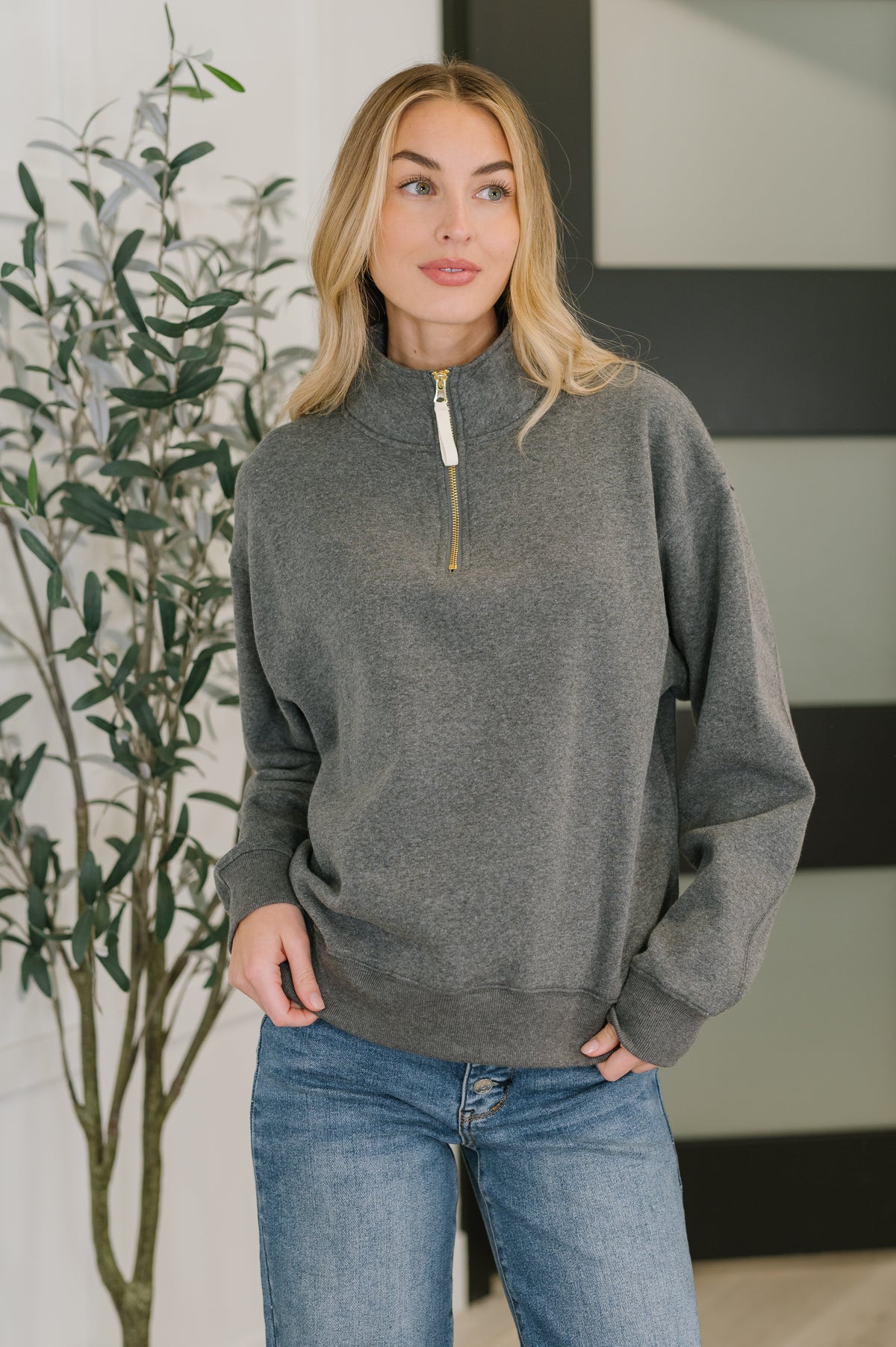 Sweater Weather Half Zip High Neck Pullover in Charcoal - 11/12/2025