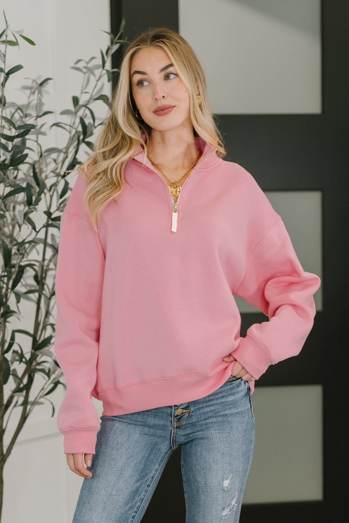 Sweater Weather Half Zip High Neck Pullover in Dark Pink - 11/12/2025