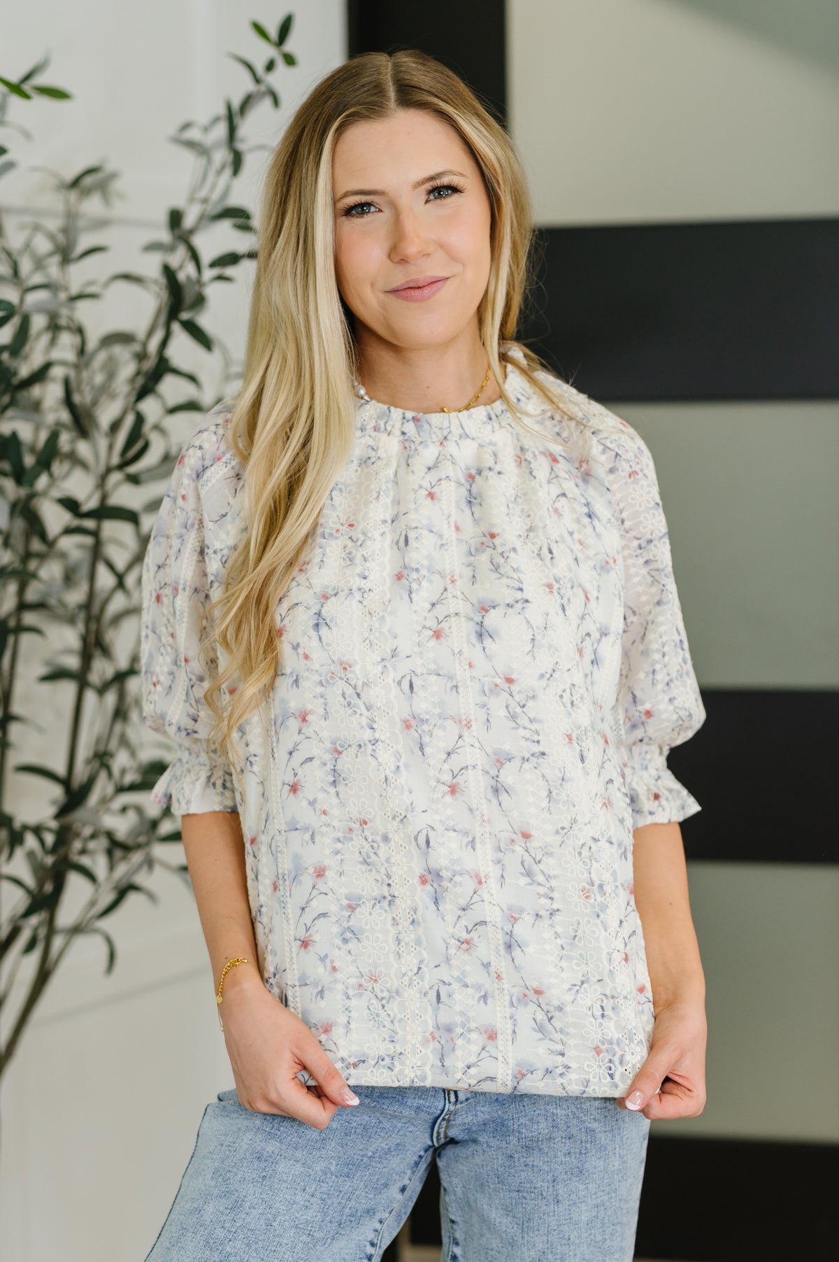 Sweet Ruffle Affair High Neck Blouse in Blue - 8/12/2025 NEW