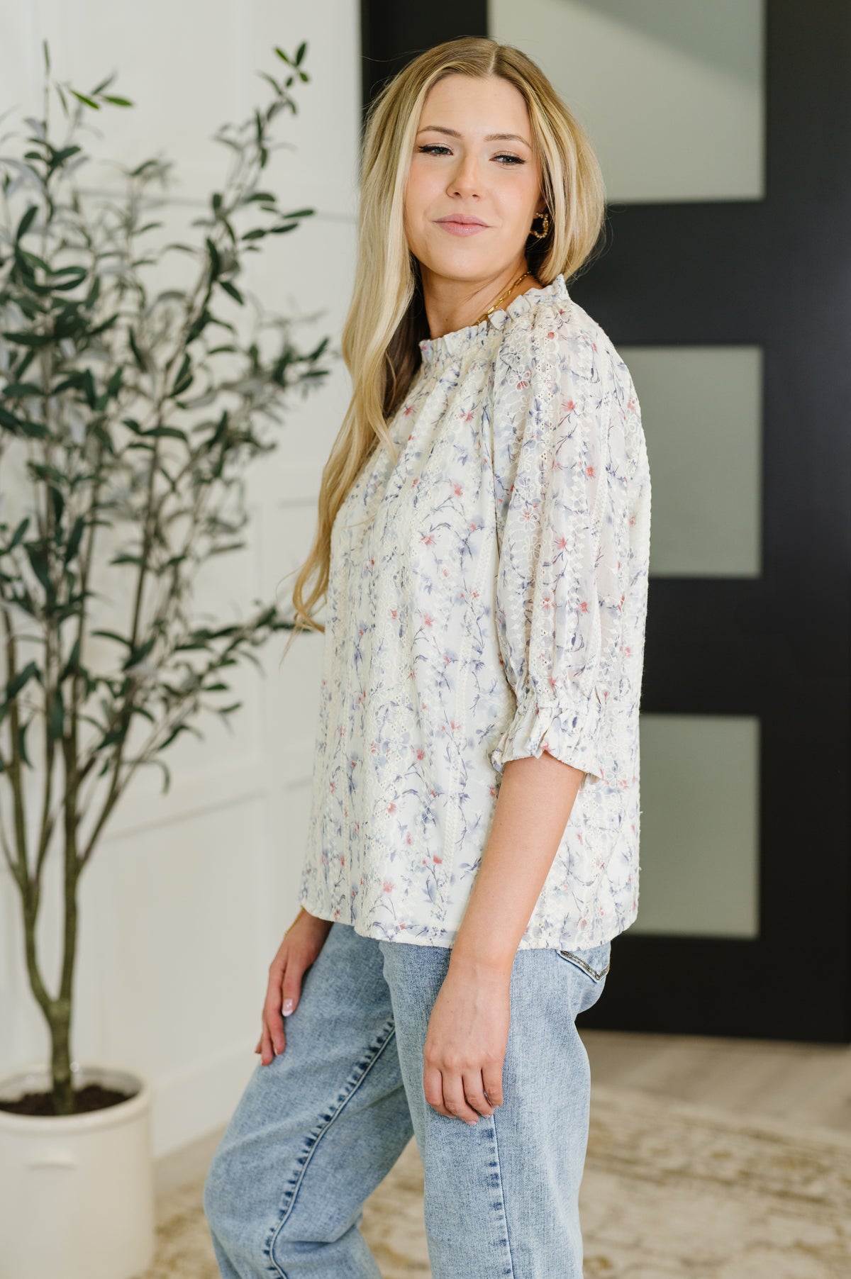Sweet Ruffle Affair High Neck Blouse in Blue - 8/12/2025 NEW
