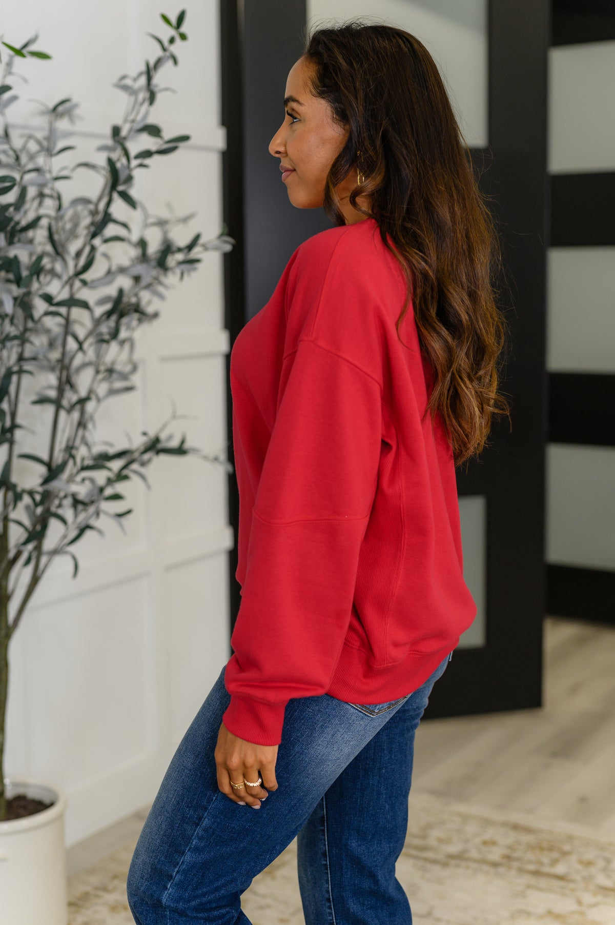 Sweet with a Side Eye Drop Shoulder Pullover in True Red - 8/8/2025 NEW