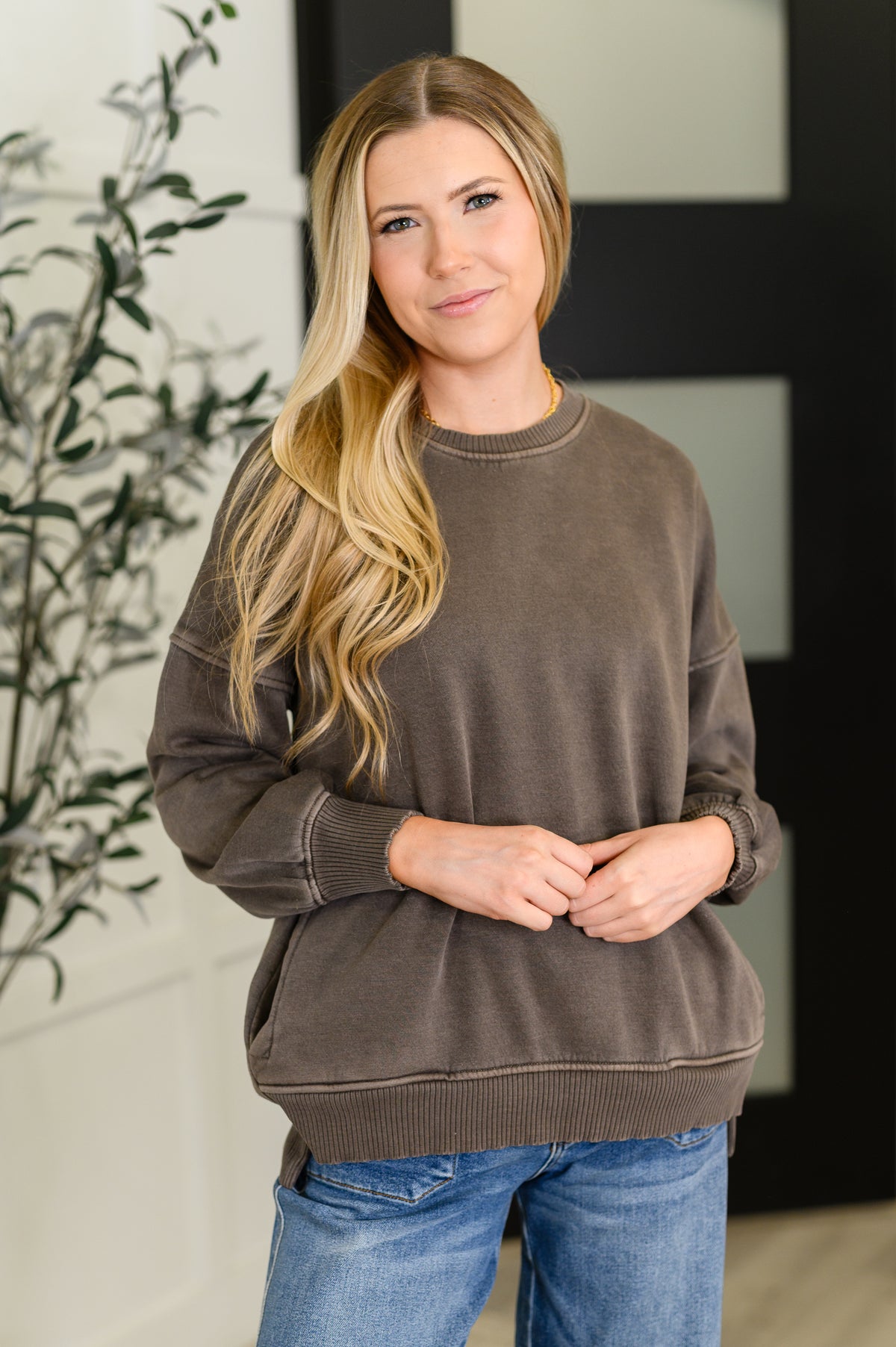 Talk Cozy to Me Stepped Hem Pullover in Brown - 8/27/2025