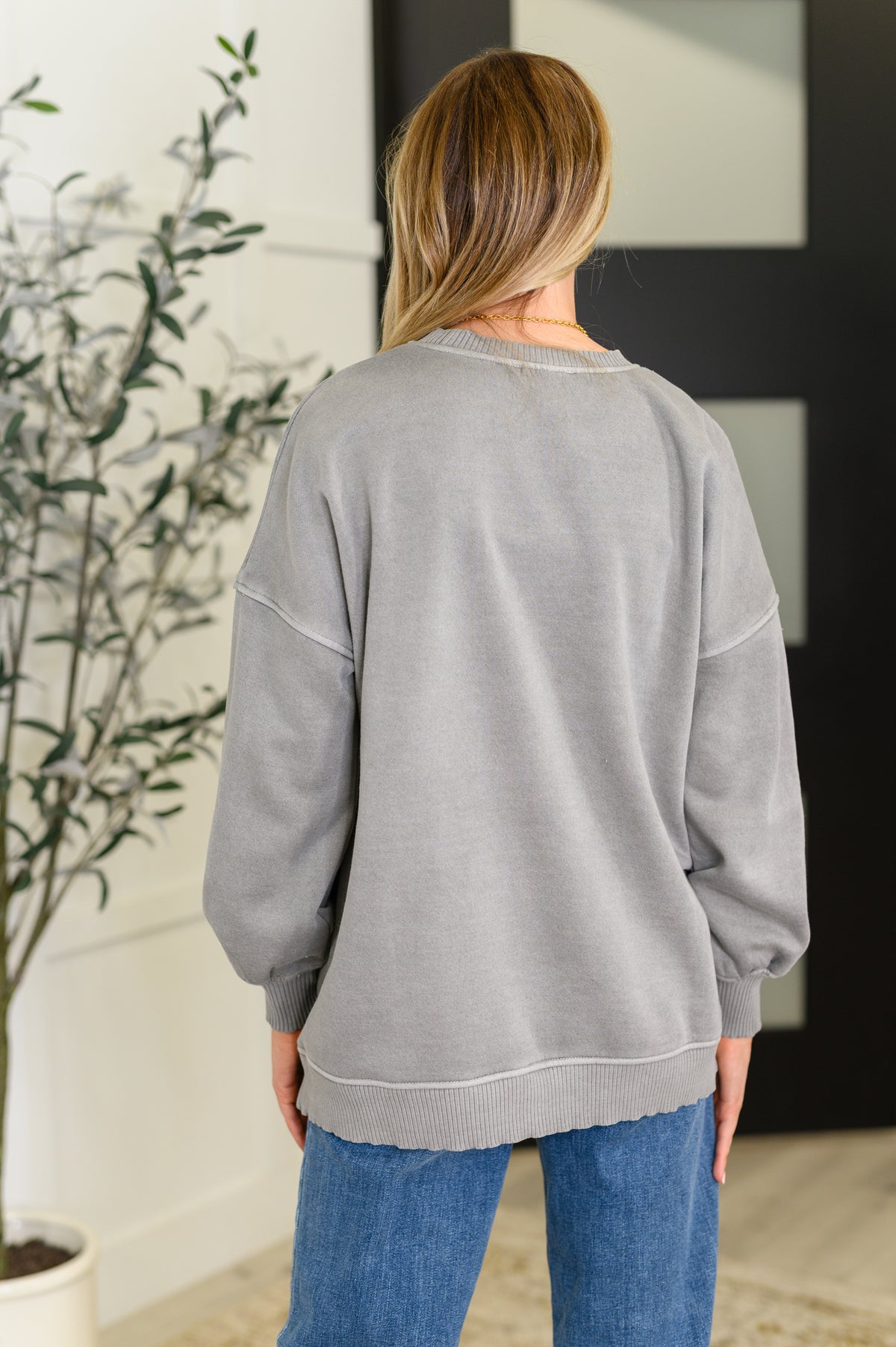 Talk Cozy to Me Stepped Hem Pullover in  Sleet - 8/27/2025