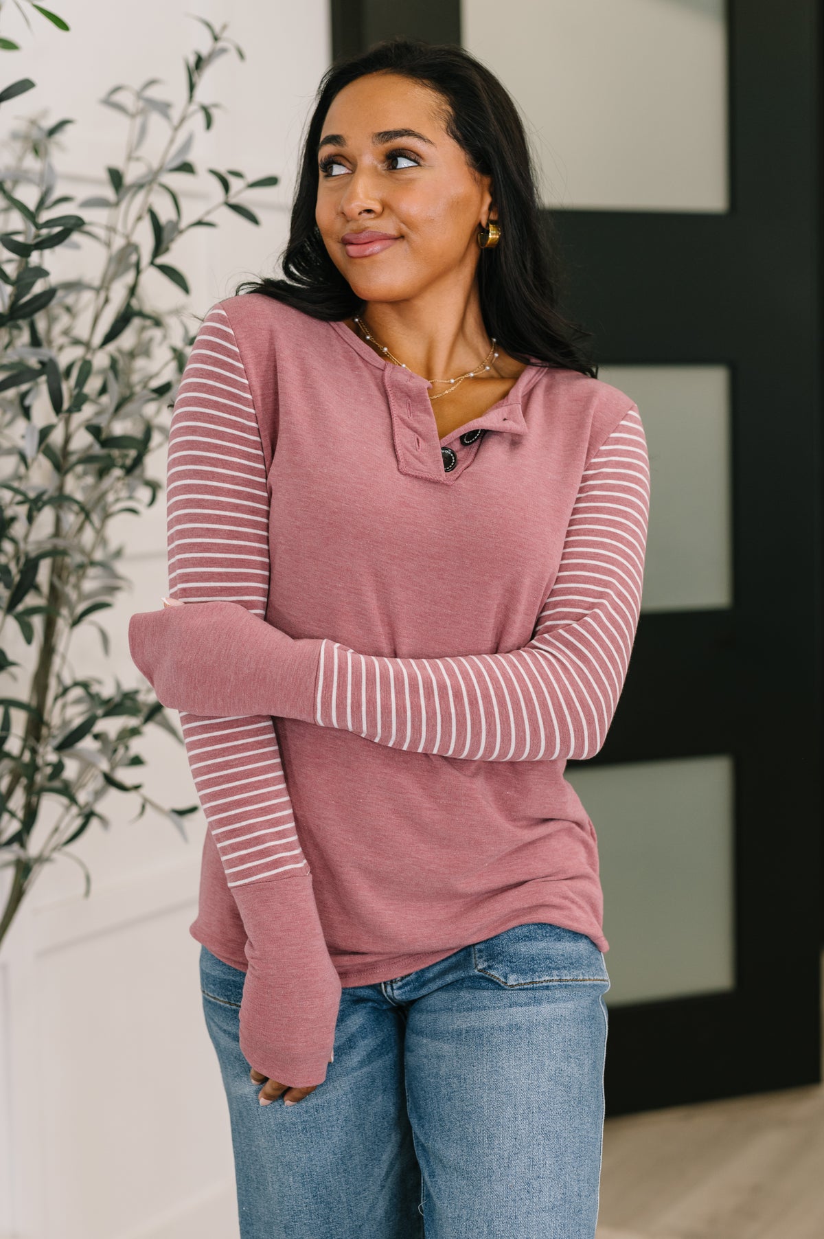 Talk to Me Long Sleeve Henley in Vintage Marsala - 10/21/2025