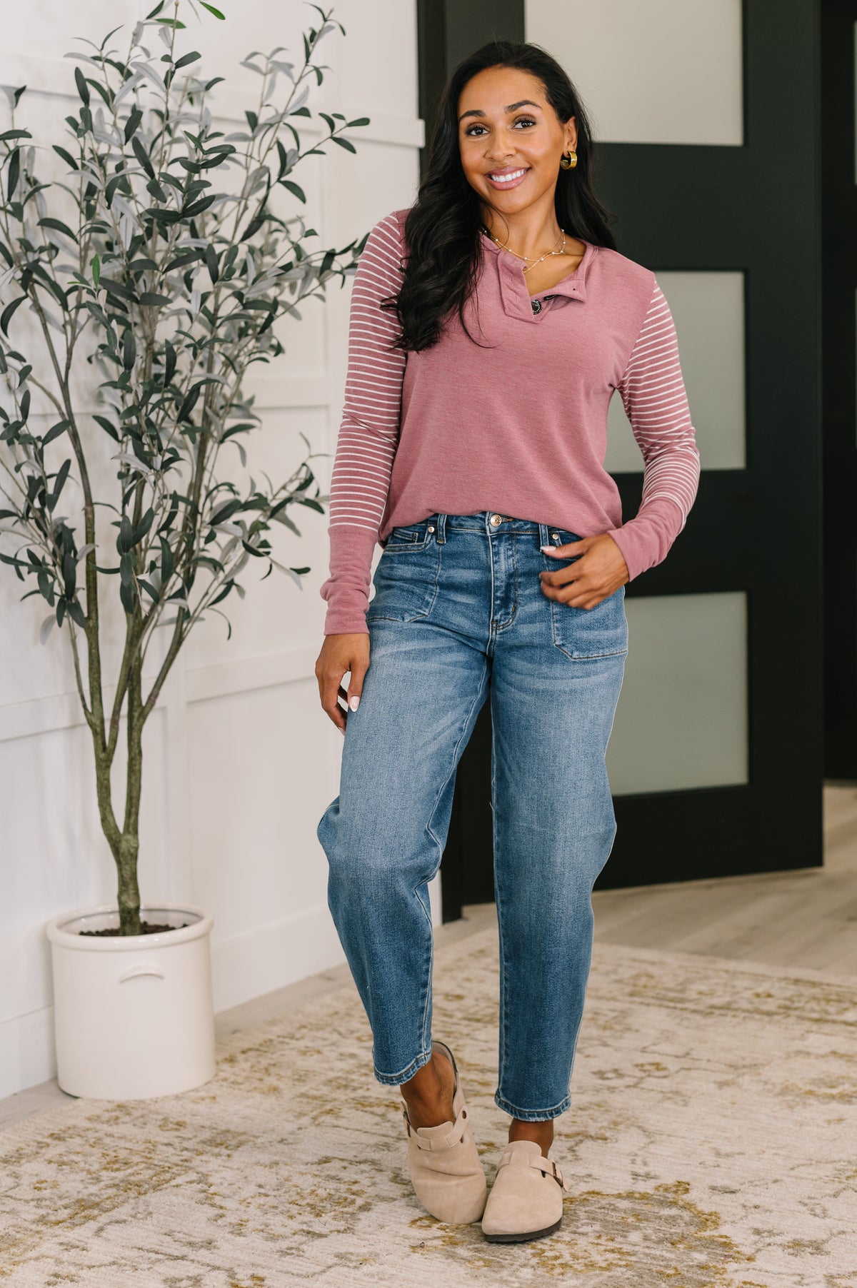 Talk to Me Long Sleeve Henley in Vintage Marsala - 10/21/2025