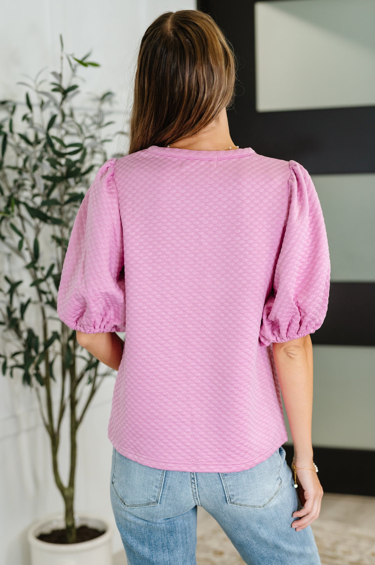 Textured Balloon Sleeve Blouse in Pink - 8/19/2025