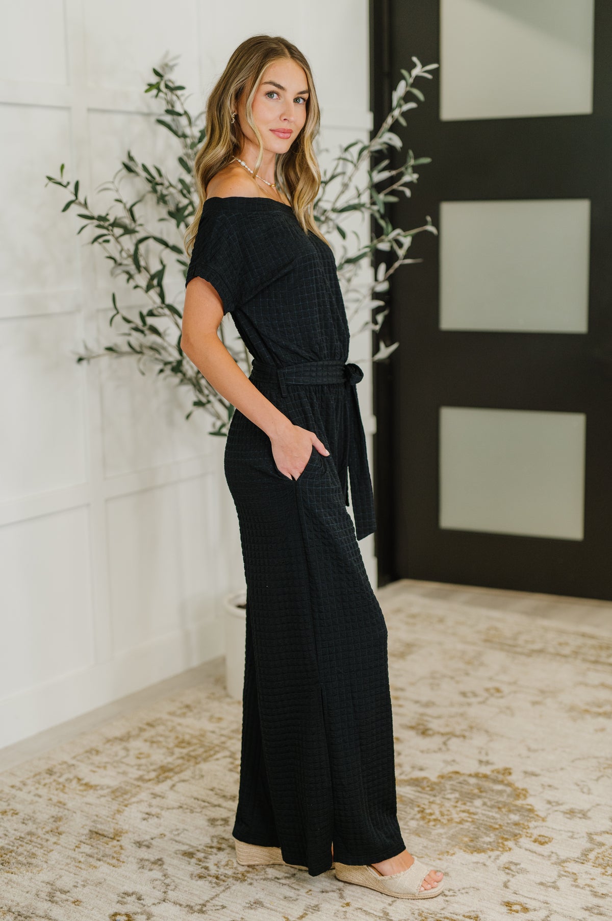 PREORDER: Textured Knit Jumpsuit in Black - Ships in 2-3 weeks