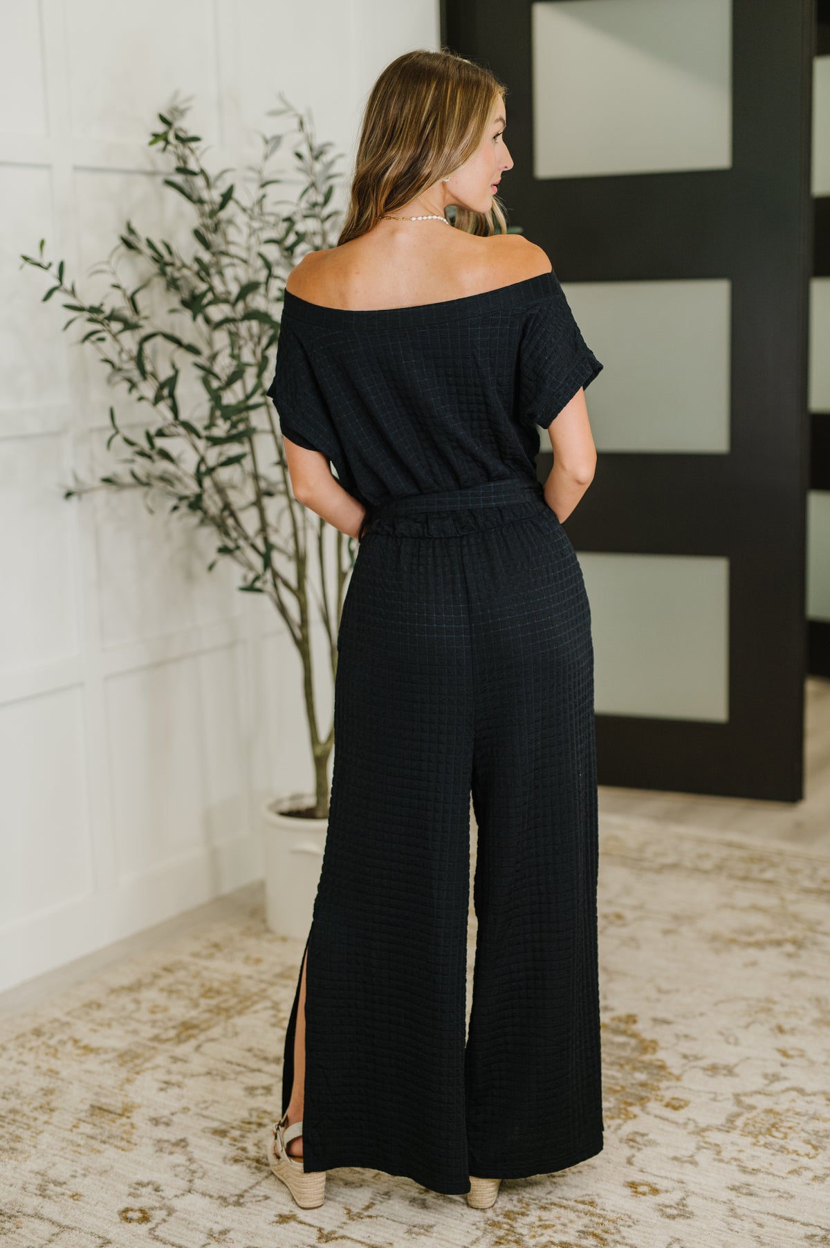 PREORDER: Textured Knit Jumpsuit in Black - Ships in 2-3 weeks