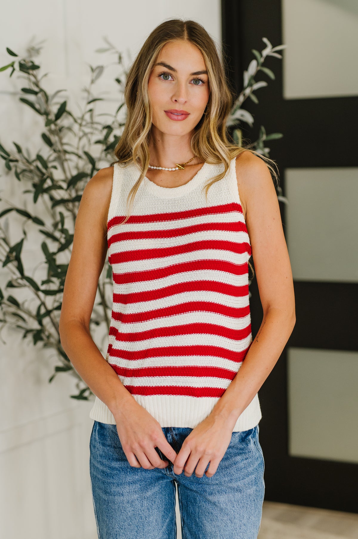 PREORDER: Textured Knit Tank in Red and White Stripe - Ships in 2-3 weeks