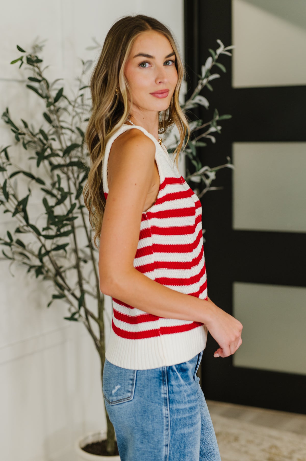 PREORDER: Textured Knit Tank in Red and White Stripe - Ships in 2-3 weeks