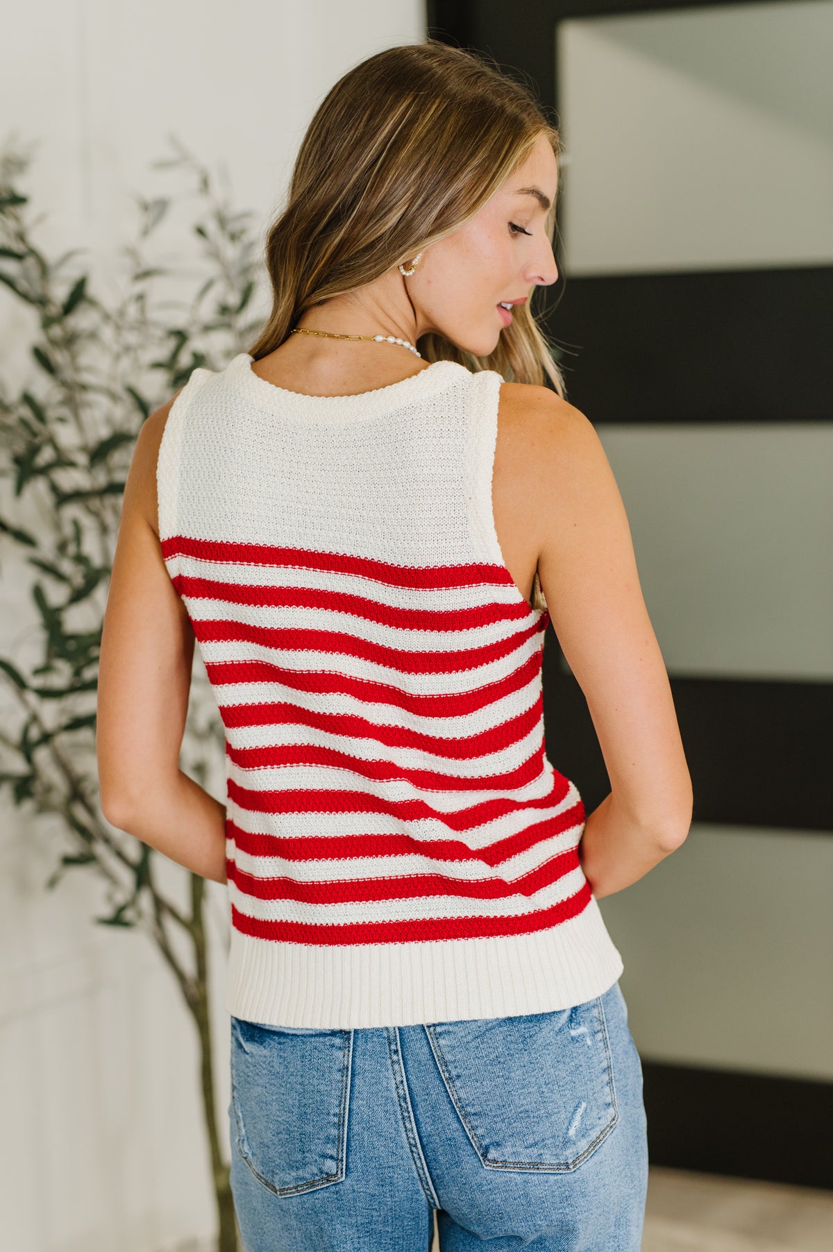 PREORDER: Textured Knit Tank in Red and White Stripe - Ships in 2-3 weeks