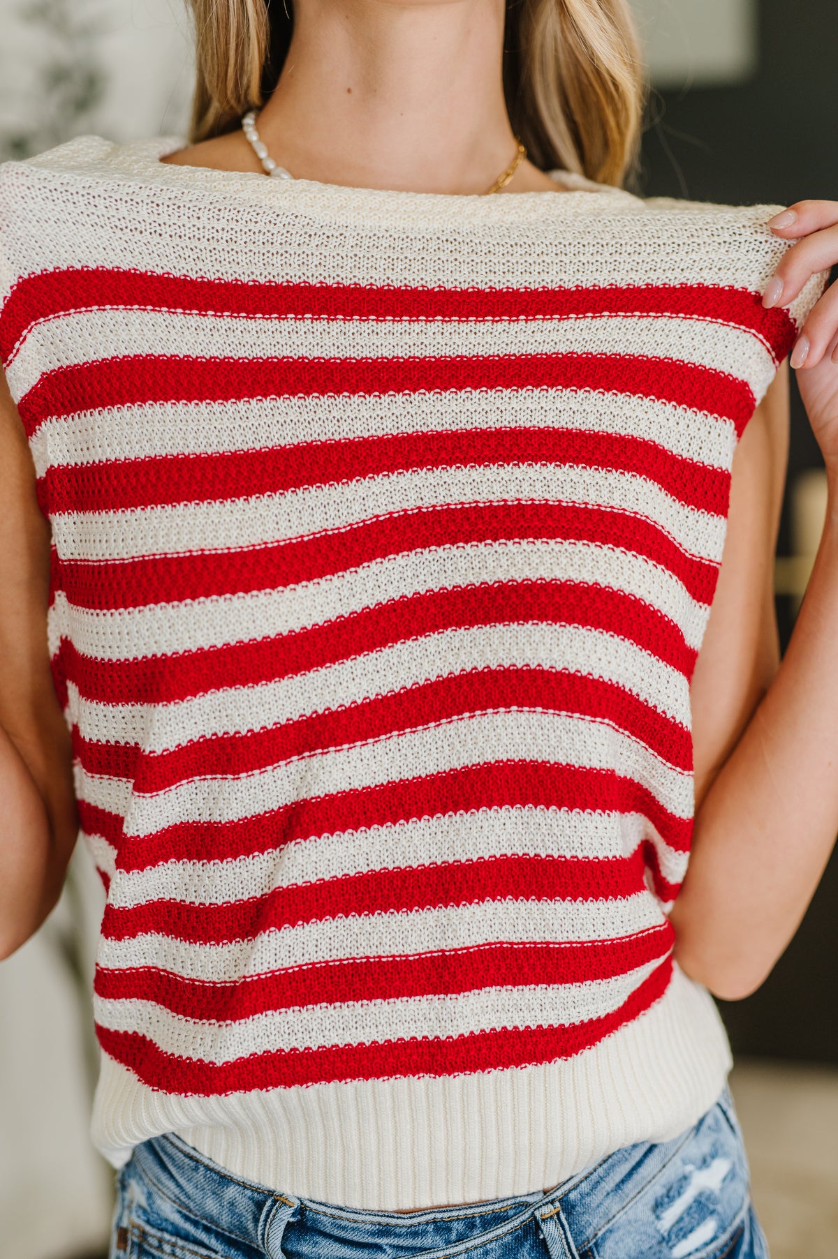 PREORDER: Textured Knit Tank in Red and White Stripe - Ships in 2-3 weeks