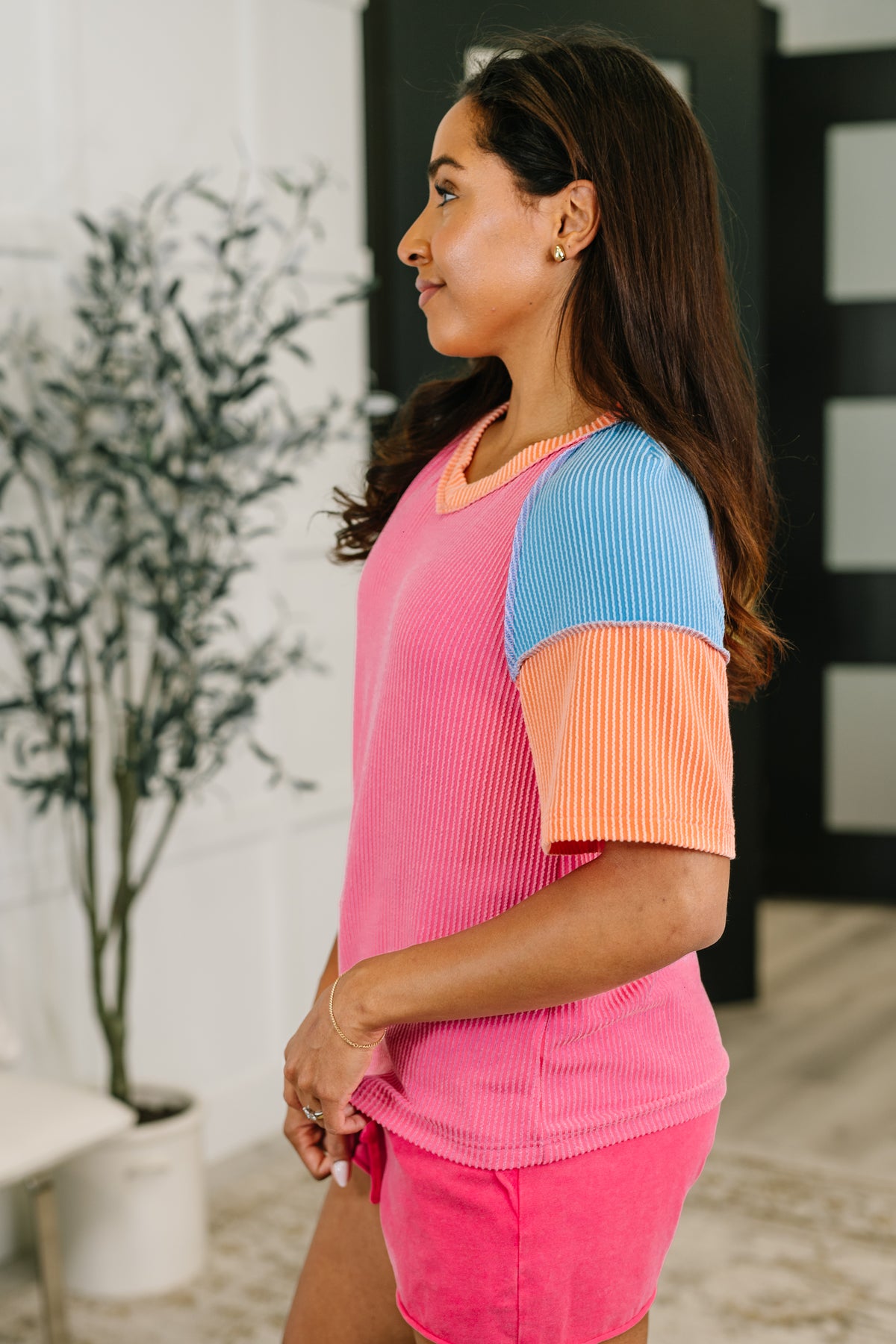 Textured Tones Color Block Top - 6/23/2026