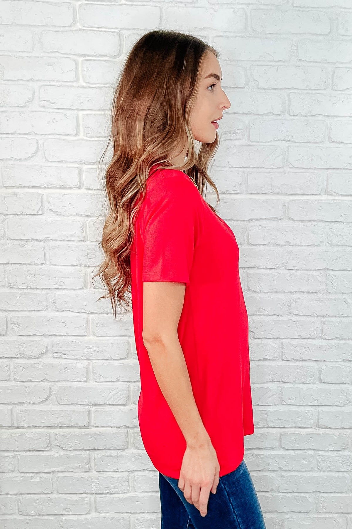 The Every Outfit Basic V-Neck Top in  Ruby - 3/26/2025