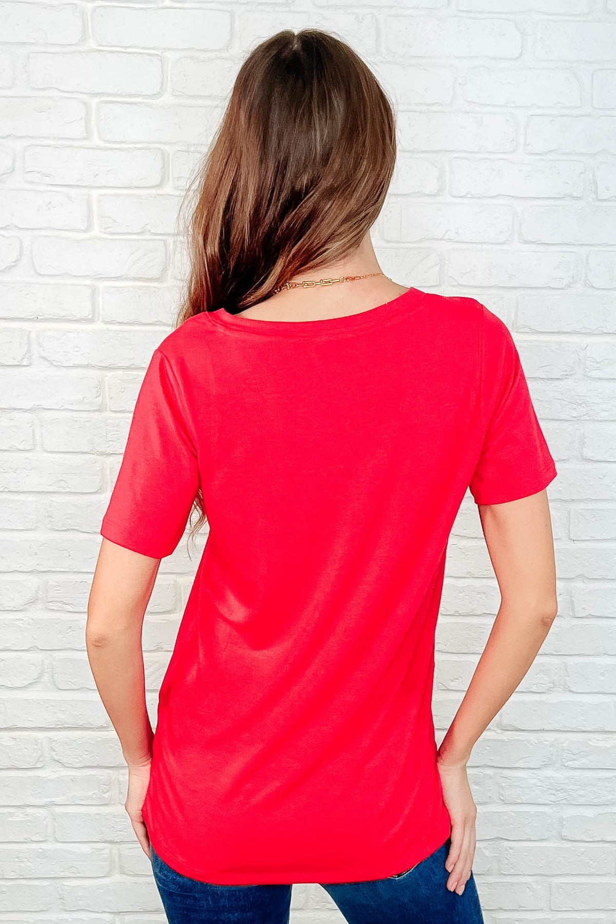 The Every Outfit Basic V-Neck Top in  Ruby - 3/26/2025