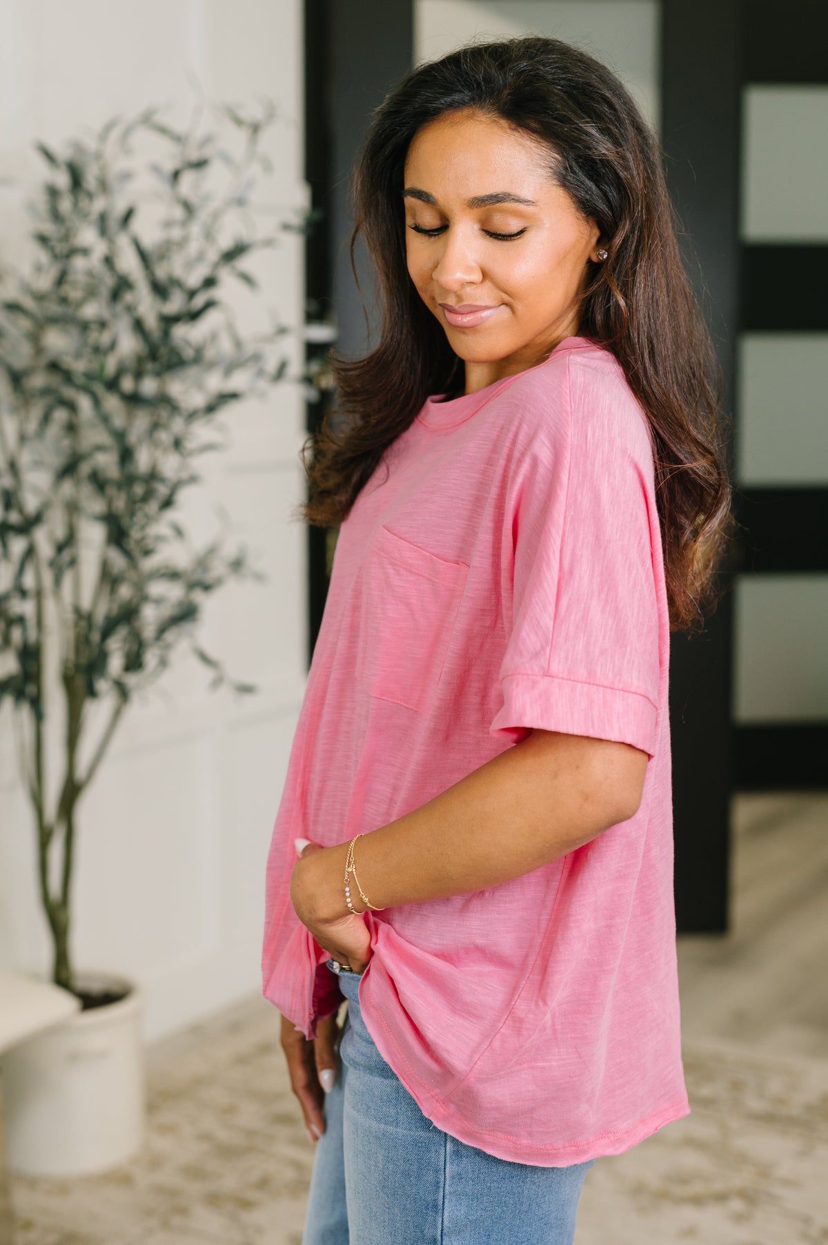 The Layback Relaxed Basic Tee in Pink - 7/24/2026