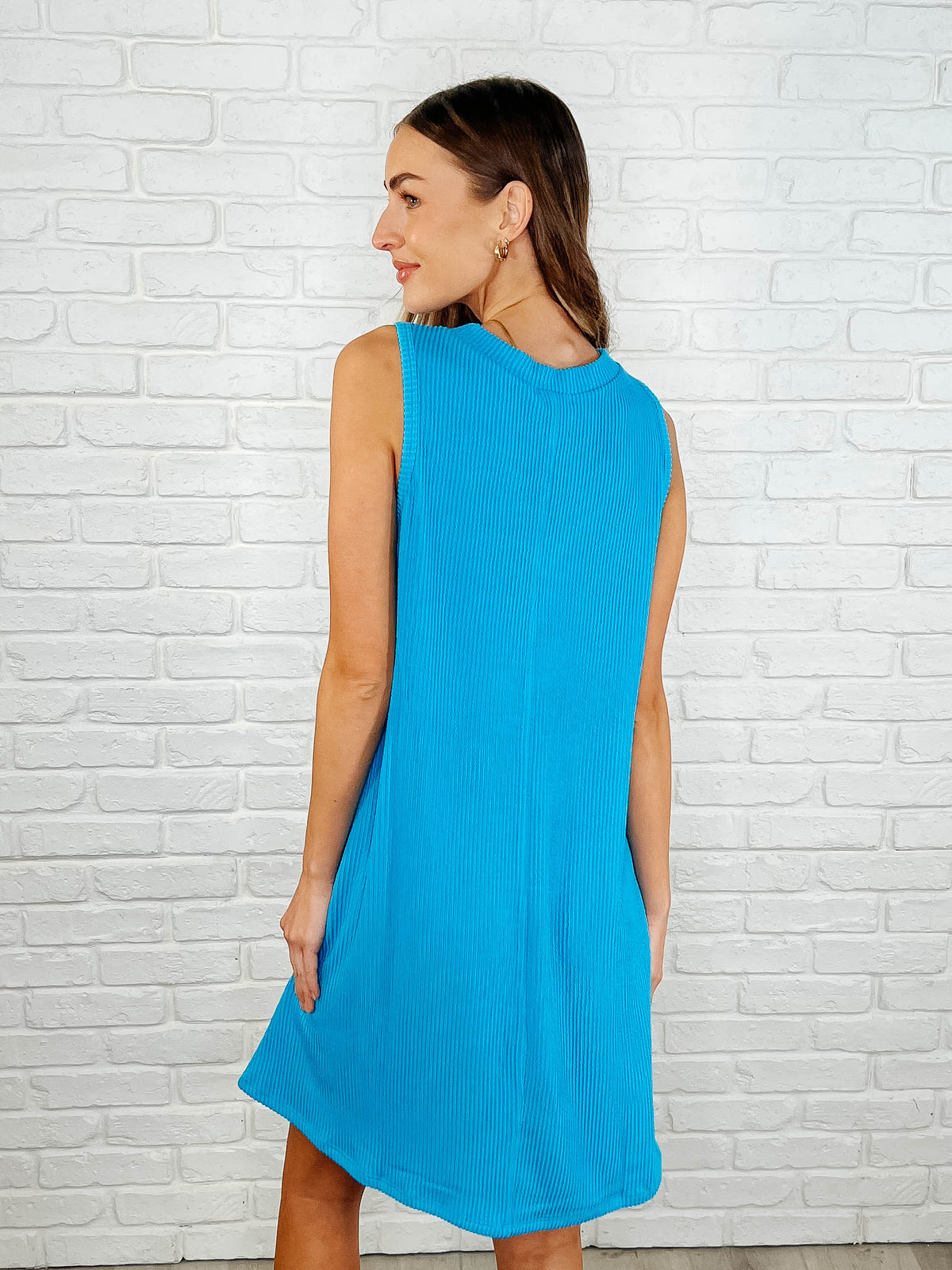 The Power I Hold V-Neck Ribbed Knit Dress in Aqua Glow - 3/14/2025