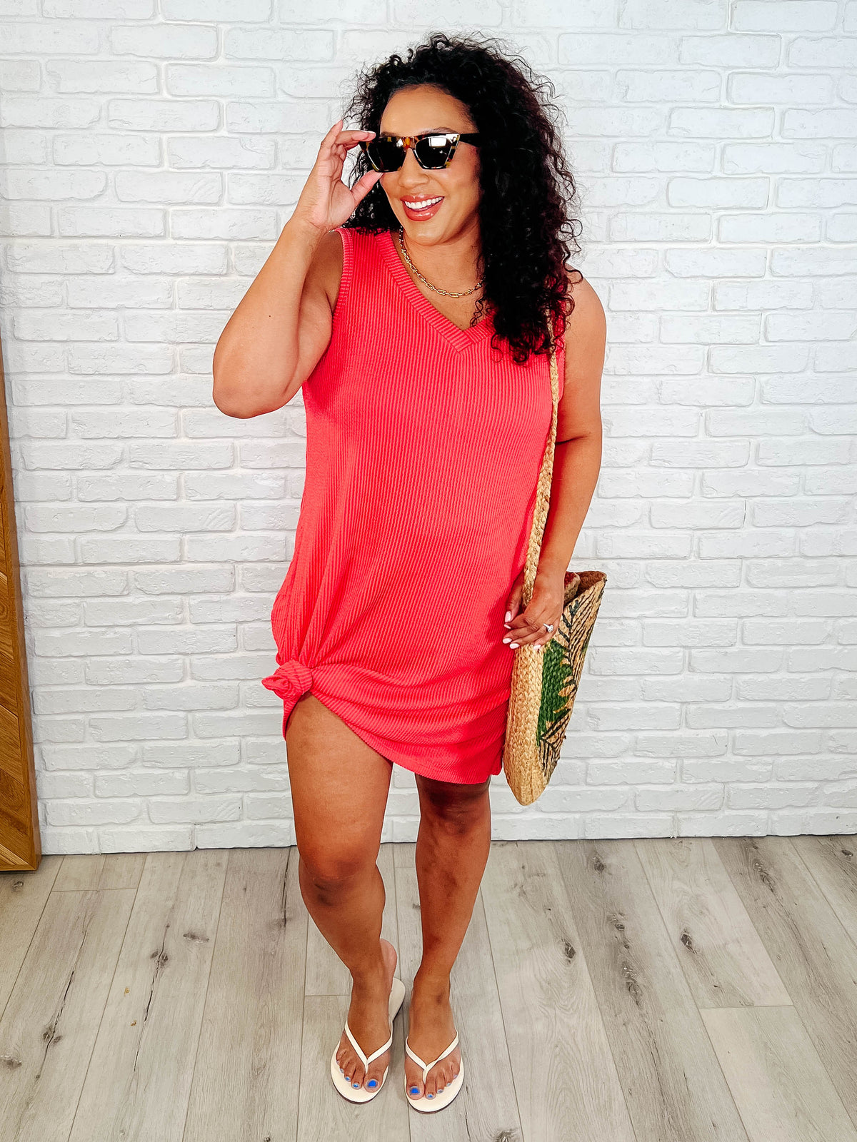 The Power I Hold V-Neck Ribbed Knit Dress in Summer Coral - 3/14/2025