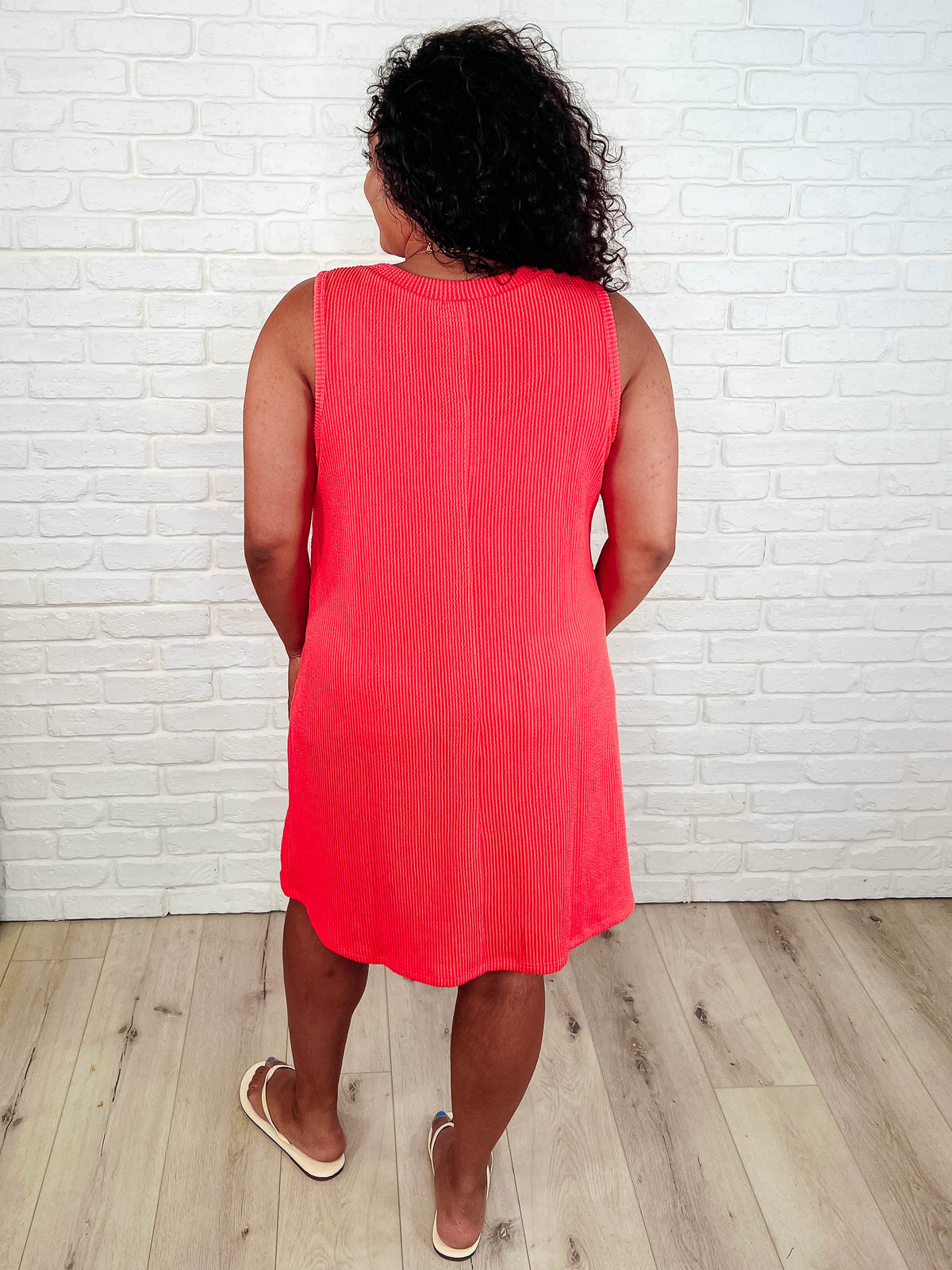 The Power I Hold V-Neck Ribbed Knit Dress in Summer Coral - 3/14/2025