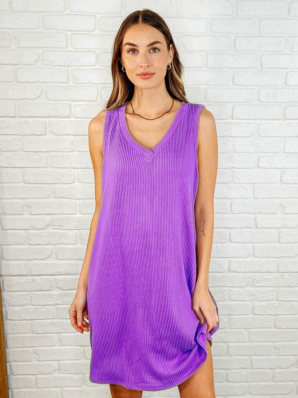 The Power I Hold V-Neck Ribbed Knit Dress in Tropical Violet - 3/14/2025