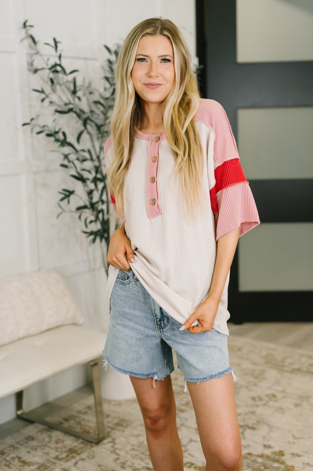 This I Know Henley Contrast Top - 7/31/2026