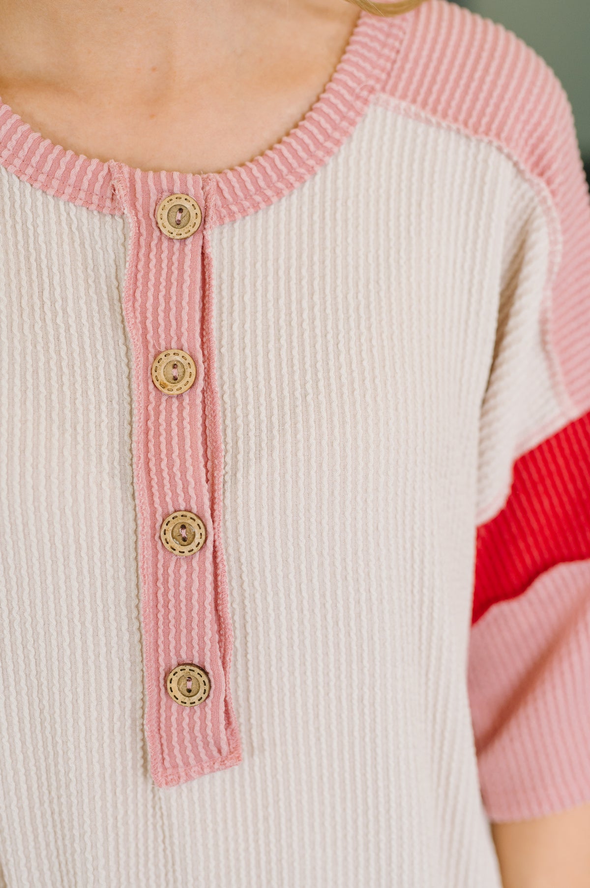 This I Know Henley Contrast Top - 7/31/2026