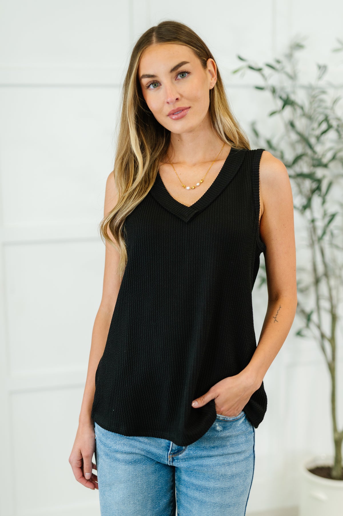 Thread Lightly Ribbed Knit Tank in Black - 5/13/2025