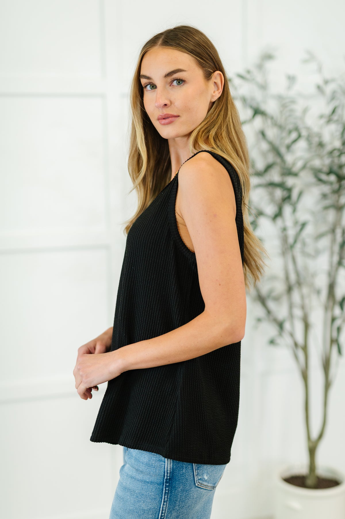 Thread Lightly Ribbed Knit Tank in Black - 5/13/2025