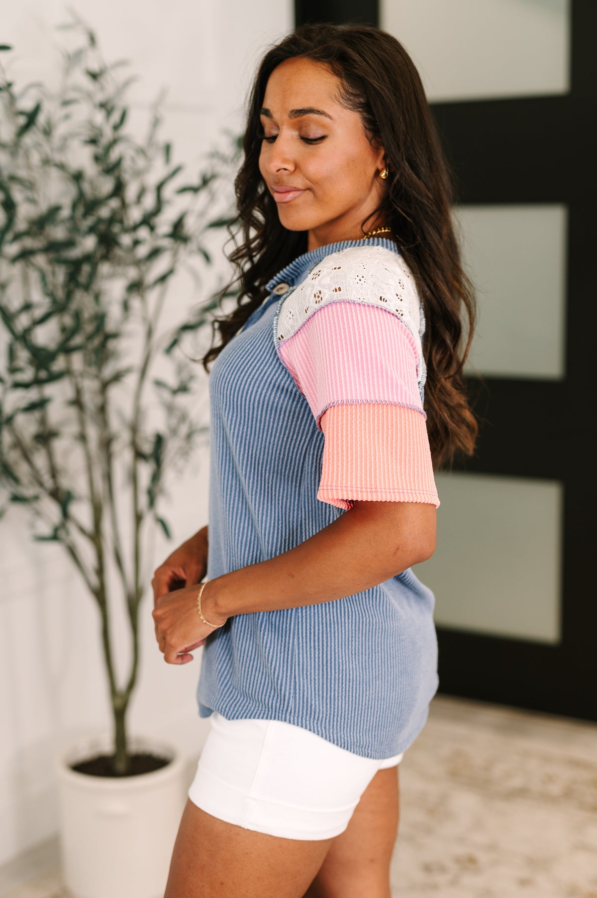 Threaded in Time Contrast Color Block Top - 6/24/2025