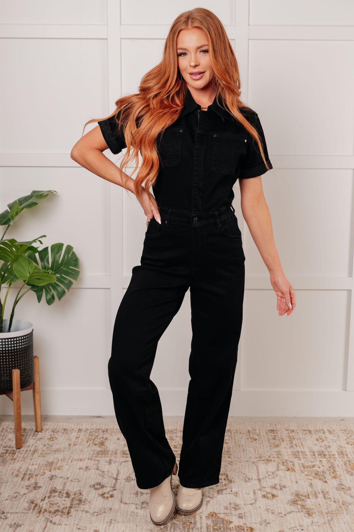 Tilda Short Sleeve Control Top Denim Jumpsuit - 10/23/2024