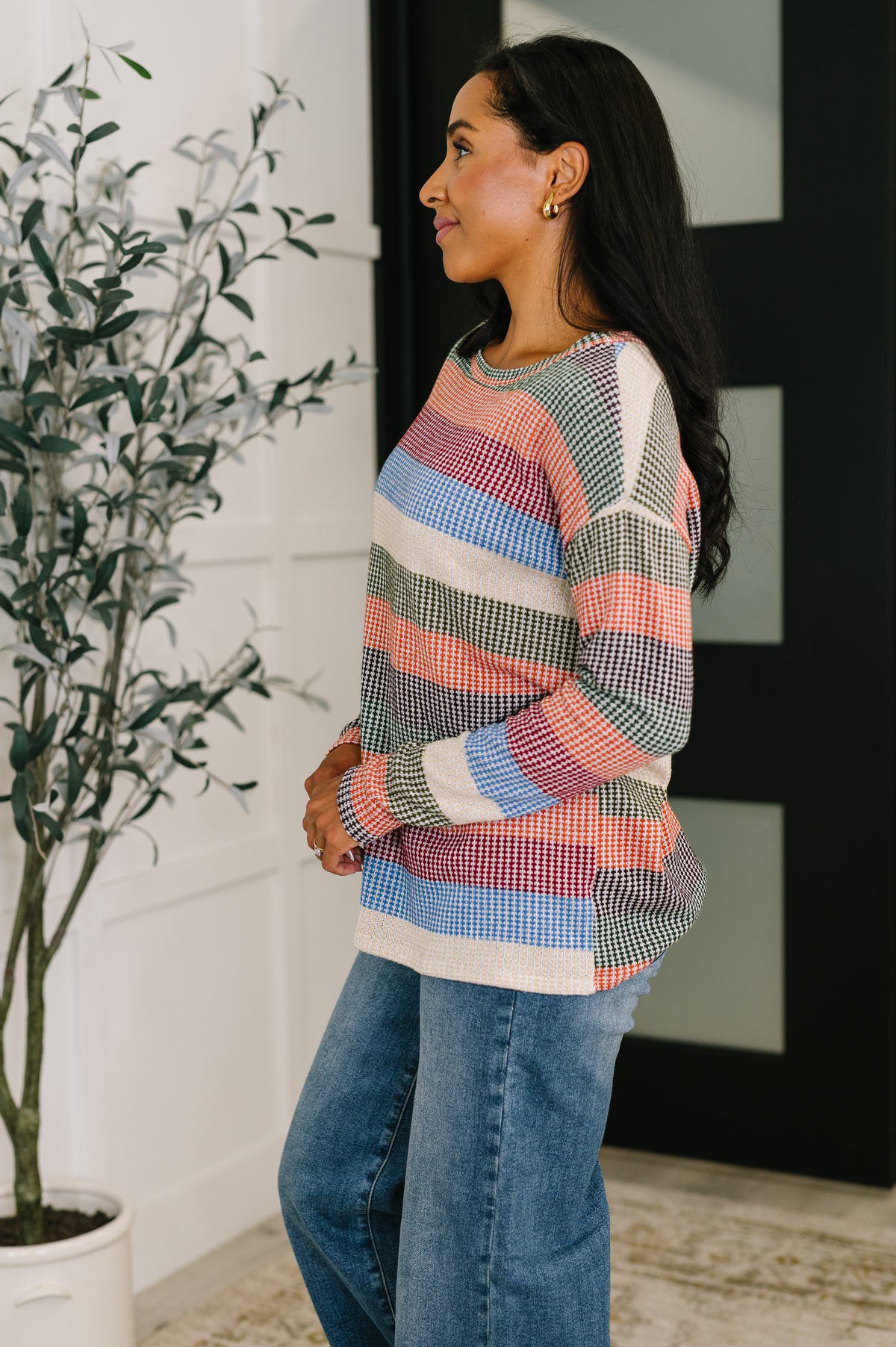 To Be Determined Drop Shoulder Top in Rust, Olive and Blue - 10/14/2025