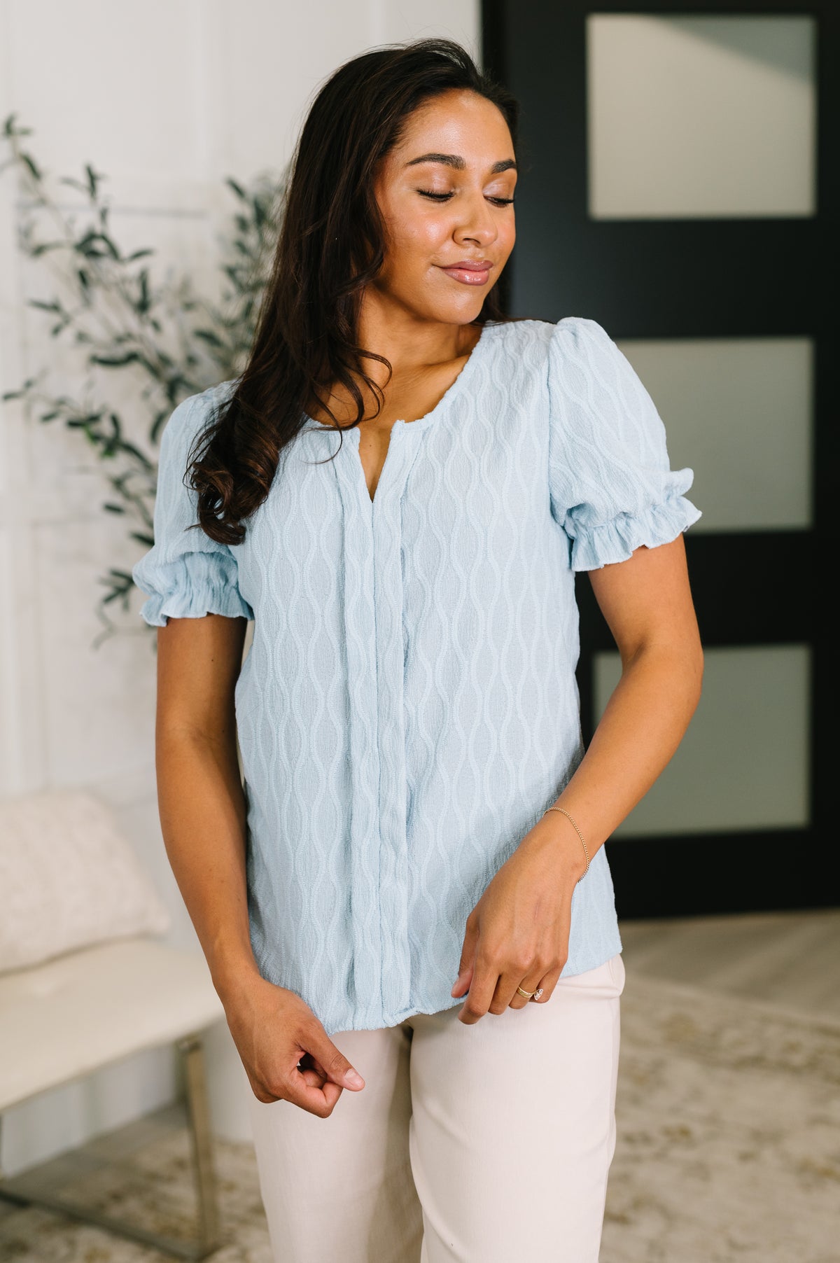 To Call My Own Textured Blouse in Powder Blue - 5/26/2026