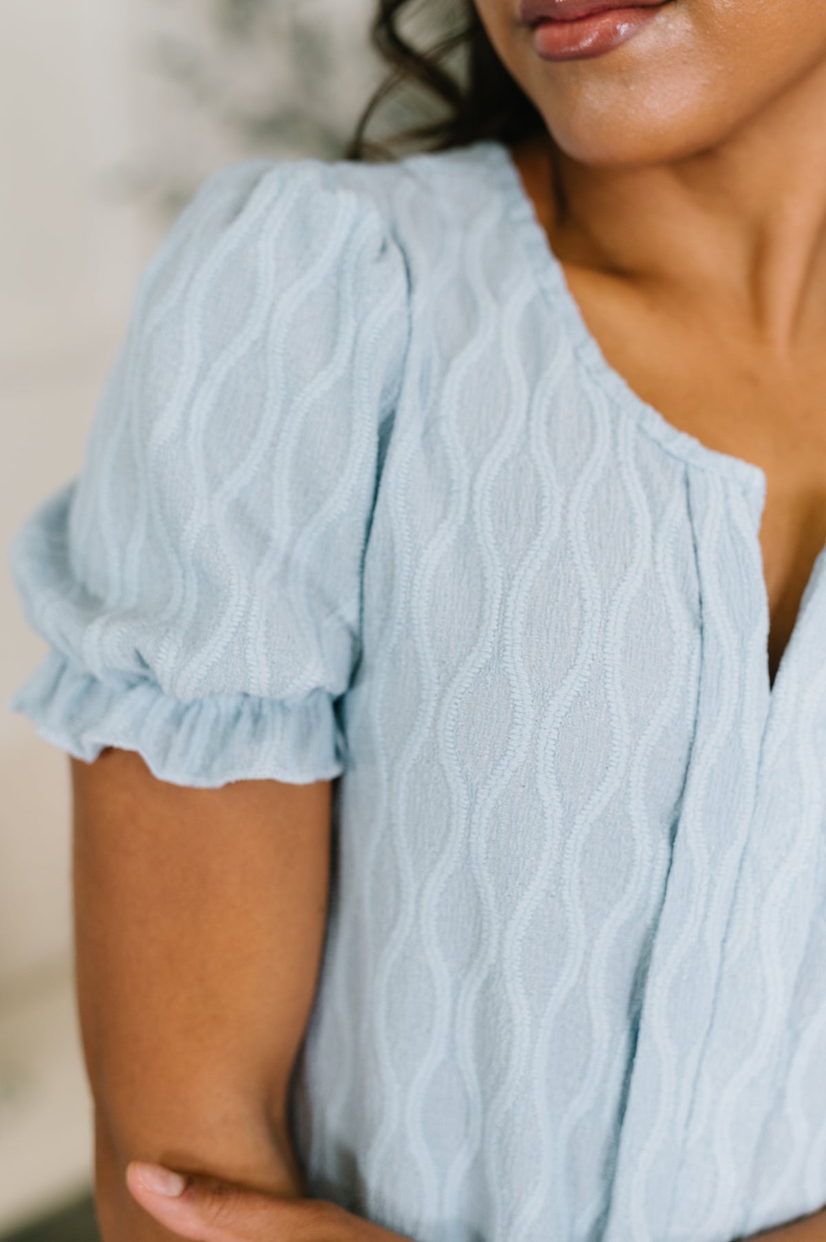 To Call My Own Textured Blouse in Powder Blue - 5/26/2026