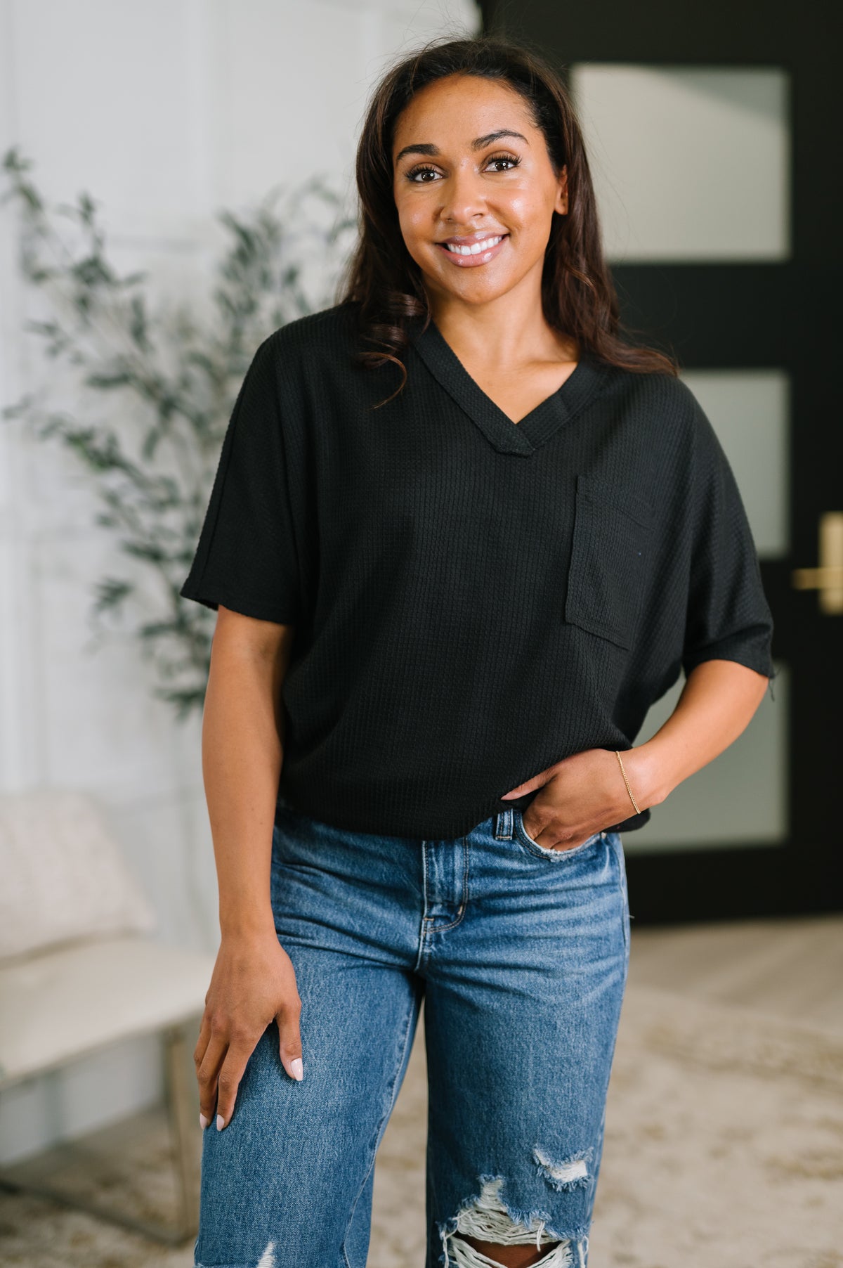 Together We're Unlimited Basic V-Neck Tee in Black - 5/5/2026 NEW