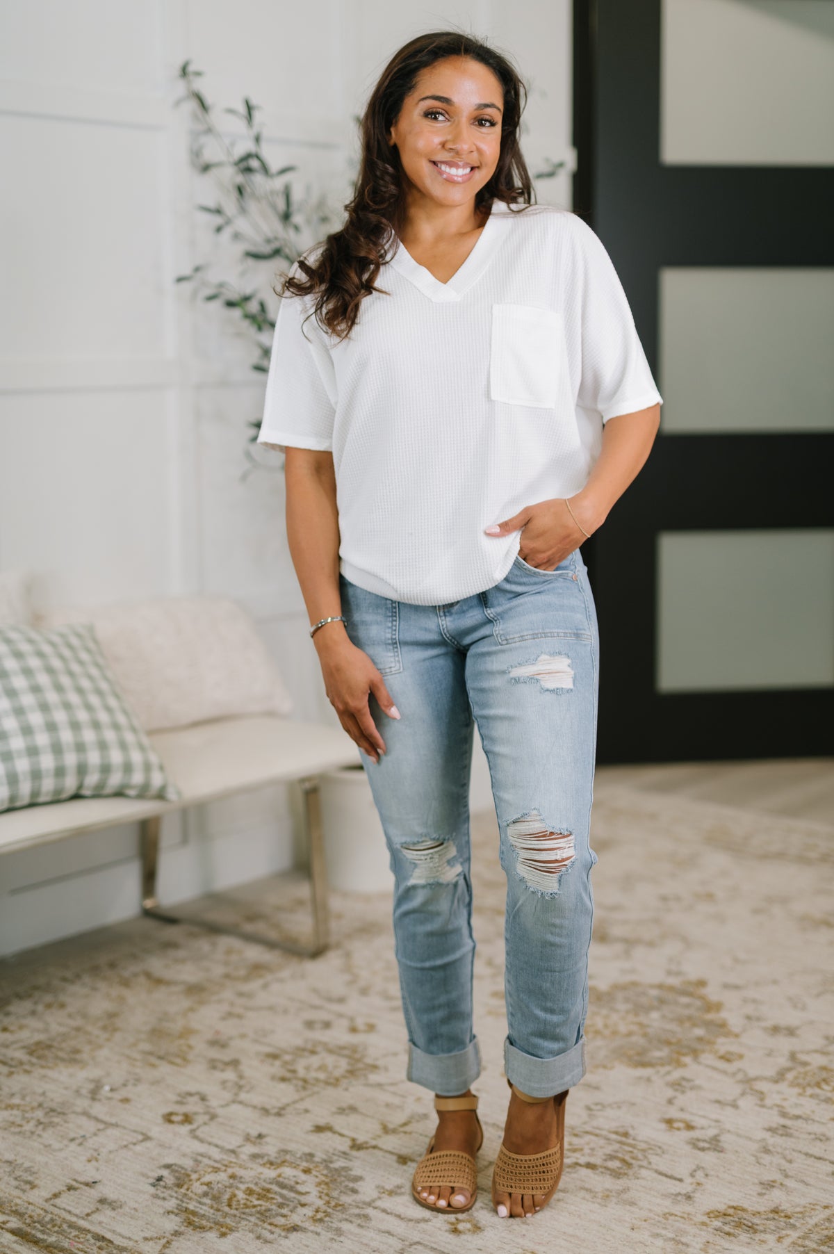 Together We're Unlimited Basic V-Neck Tee in Ivory - 5/5/2026 NEW
