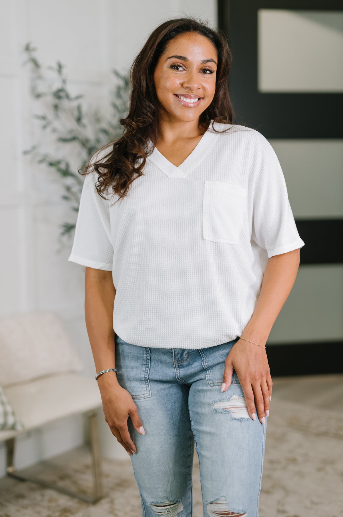 Together We're Unlimited Basic V-Neck Tee in Ivory - 5/5/2026 NEW