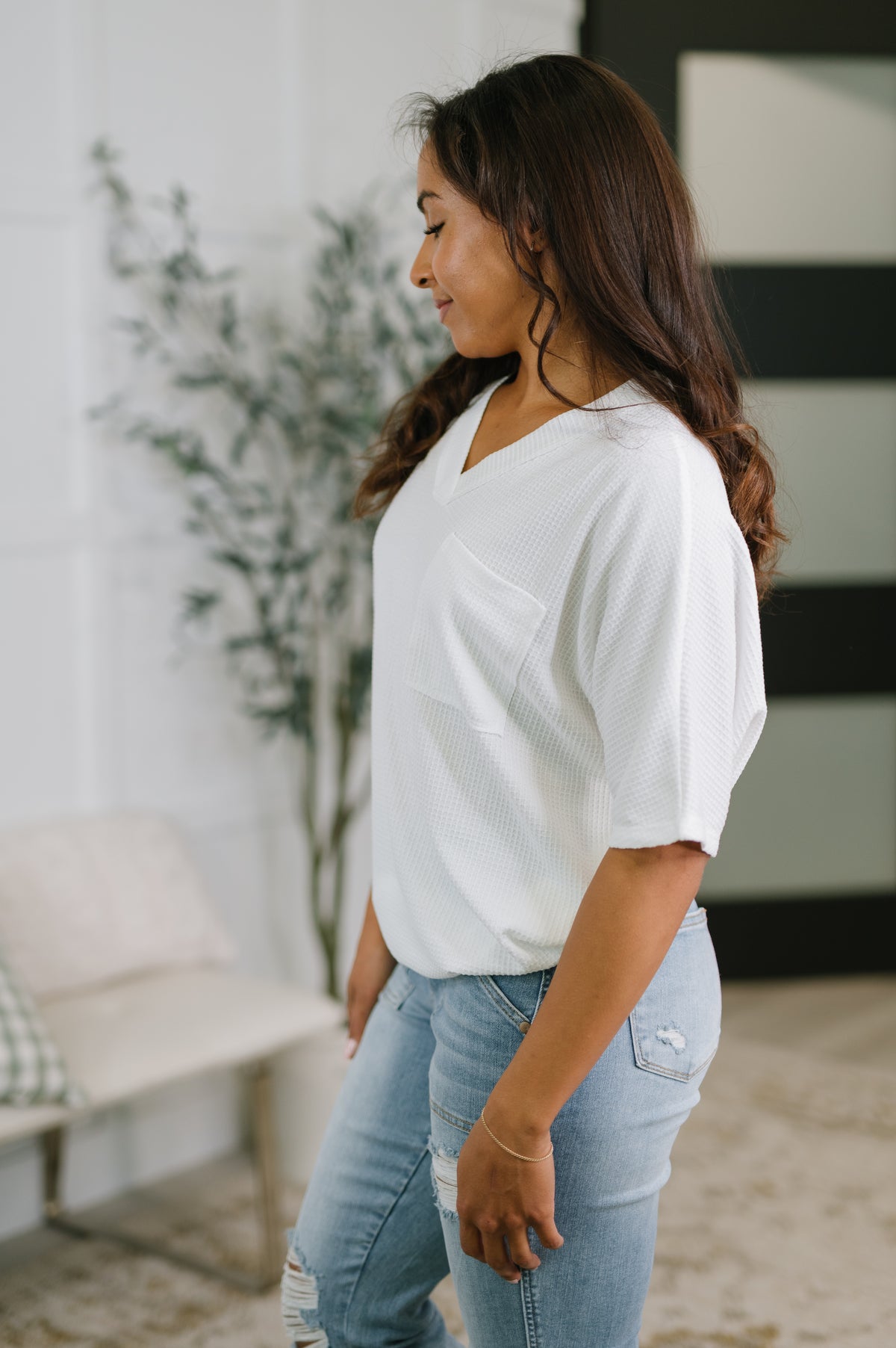 Together We're Unlimited Basic V-Neck Tee in Ivory - 5/5/2026 NEW