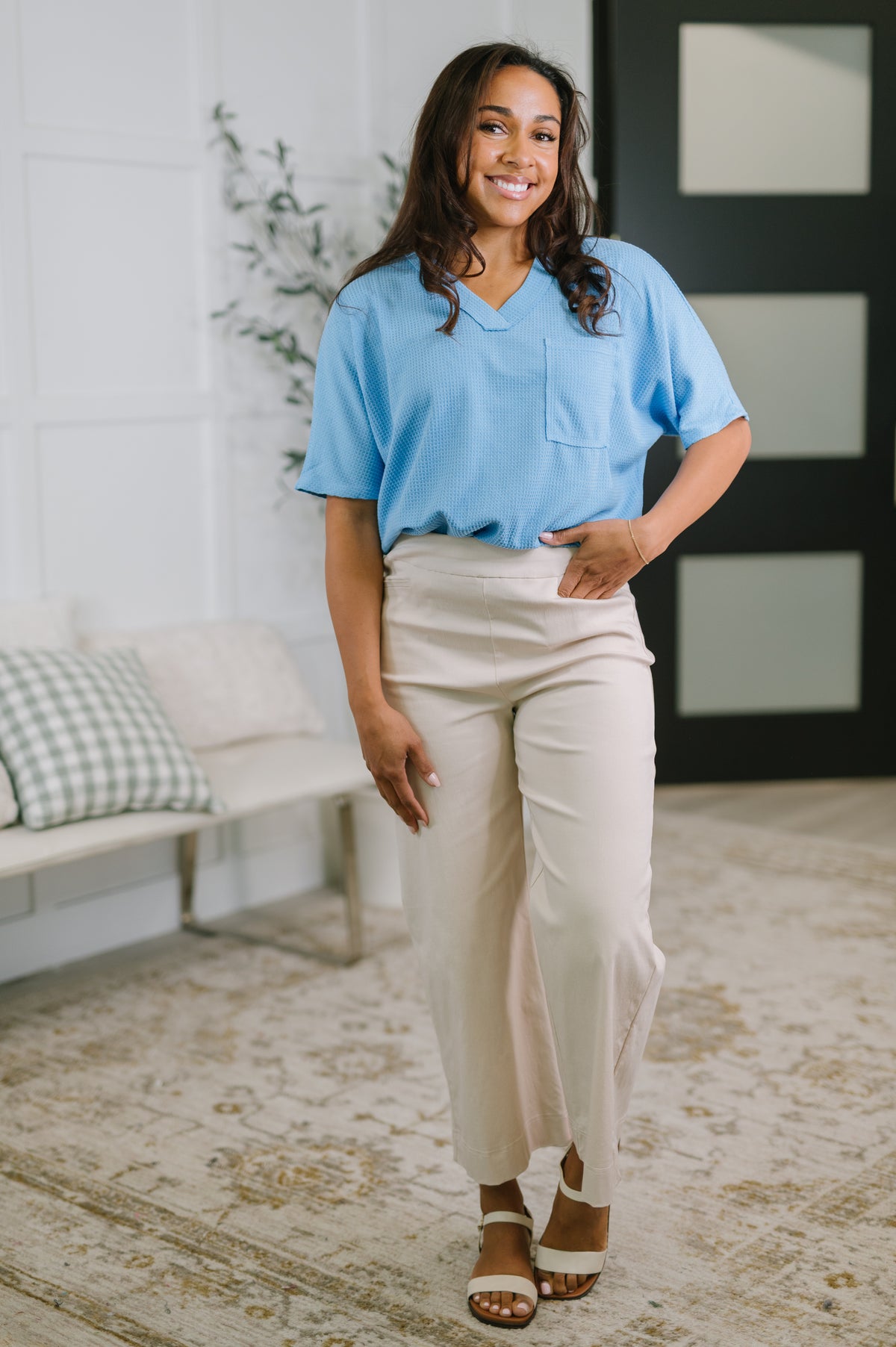 Together We're Unlimited Basic V-Neck Tee in Ocean Blue - 5/5/2026 NEW