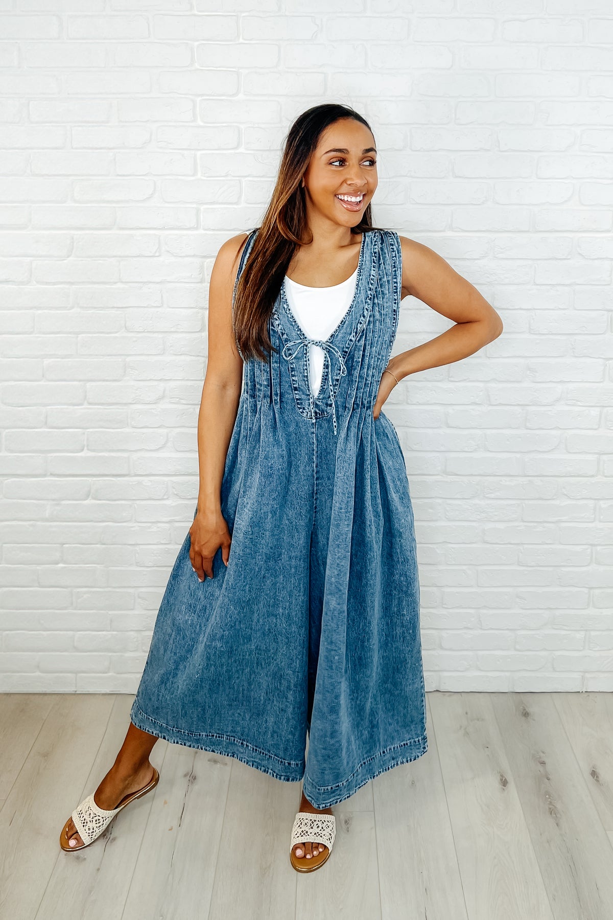 Too Cool For Fools Wide Leg Jumpsuit in Denim - 4/1/2025