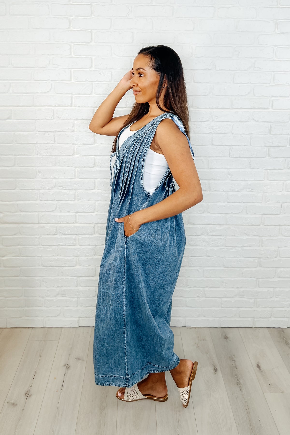 Too Cool For Fools Wide Leg Jumpsuit in Denim - 4/1/2025