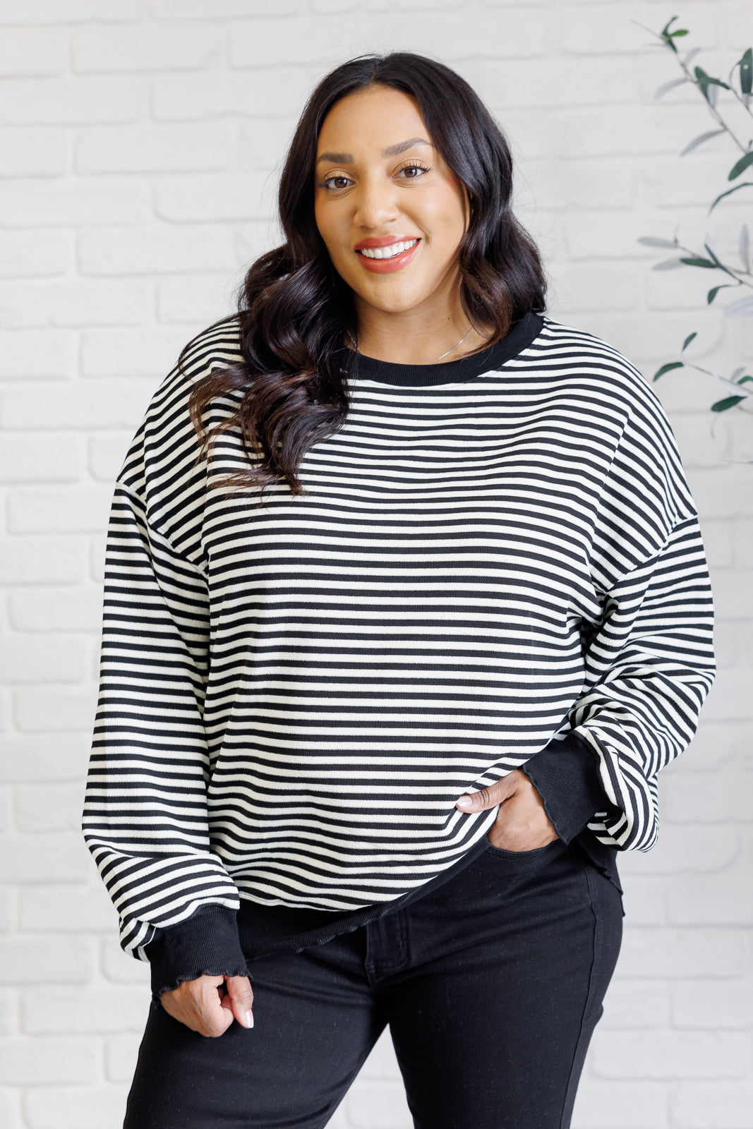 Too Good to Be True Striped Drop Shoulder Top in Black - 11/29/2024