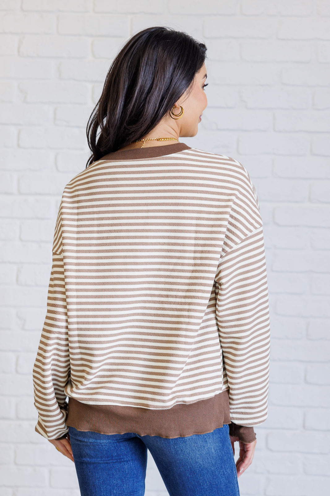 Too Good to be True Striped Drop Shoulder Top in Brown - 11/29/2024