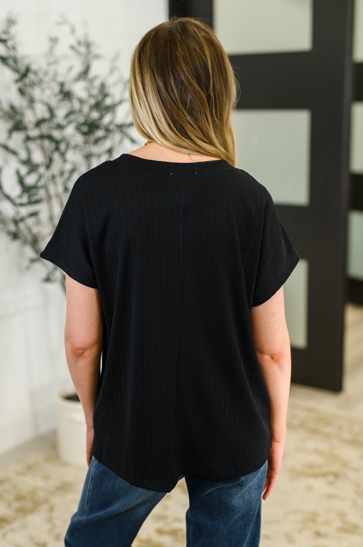 Top Shelf Basic V-Neck Ribbed Tee in Black - 6/17/2025 NEW