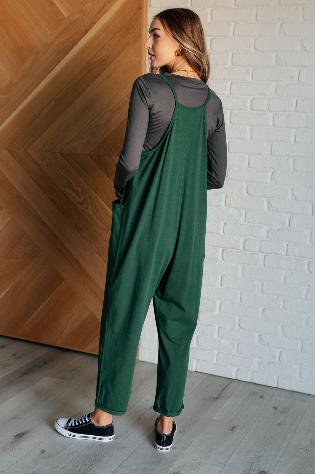 Totally Me Spaghetti Strap Jumpsuit in Dark Green - 11/13/2024